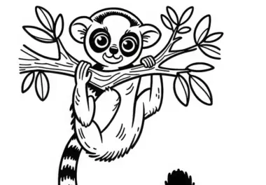 Lemur hängt an Ast – Malvorlage gratis
