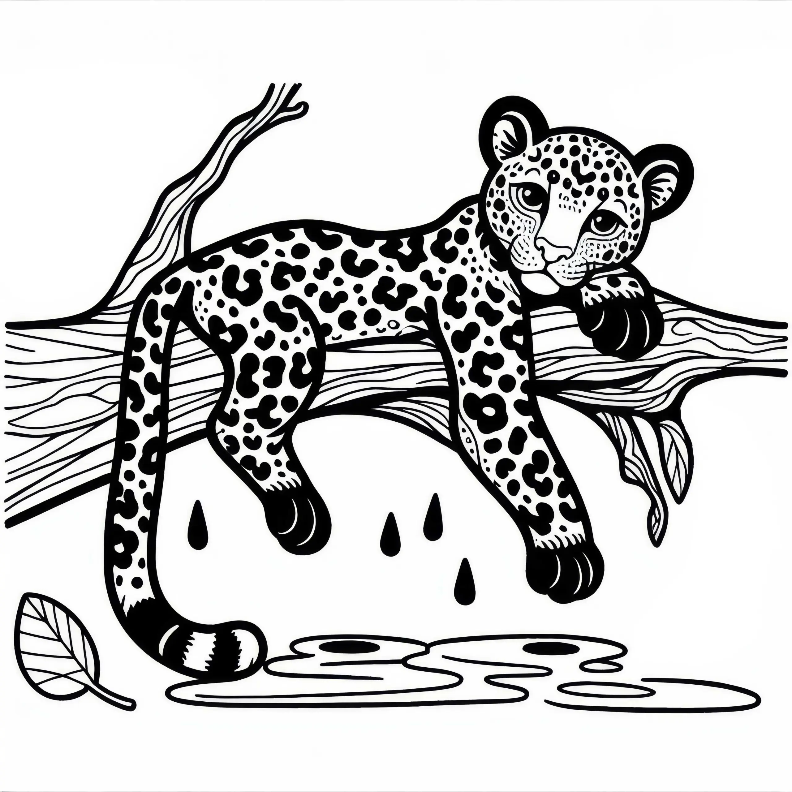 Leopard auf einem Ast: Ausmalbild zum Download (Gratis)