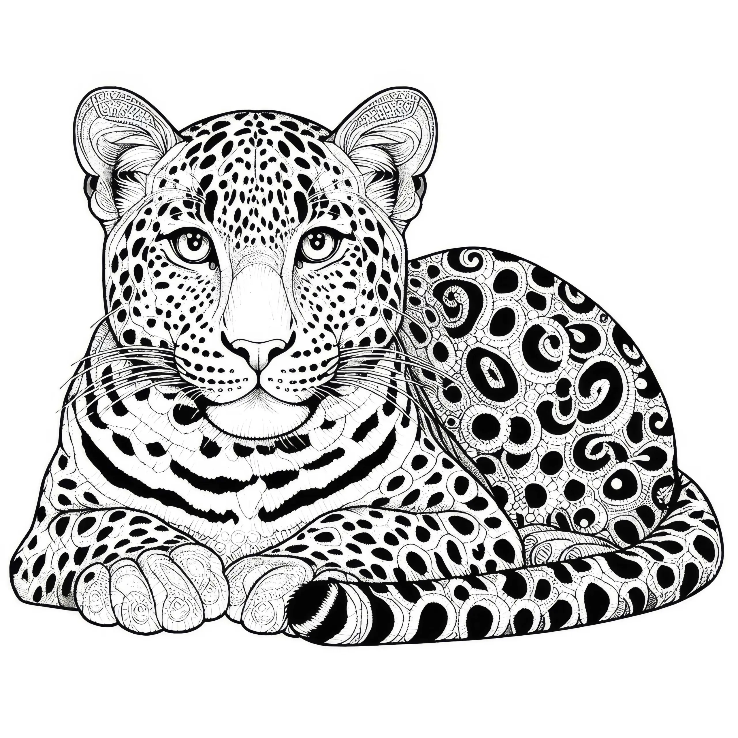 Detailreiches Ausmalbild eines Leoparden: Kostenlos zum Herunterladen