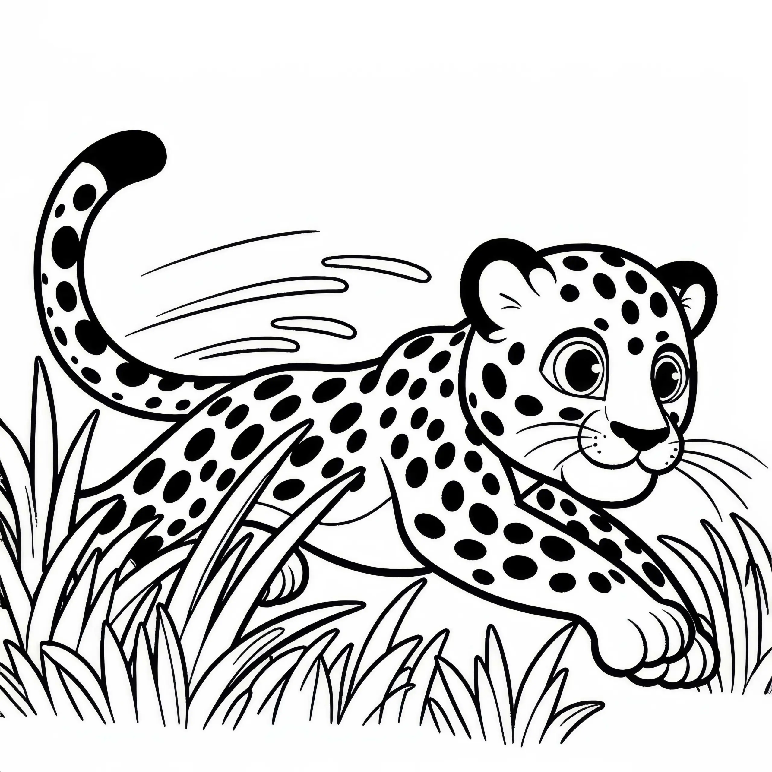 Leopard jagt durch das Gras der Savanne: Ausmalbild zum Herunterladen (Gratis)