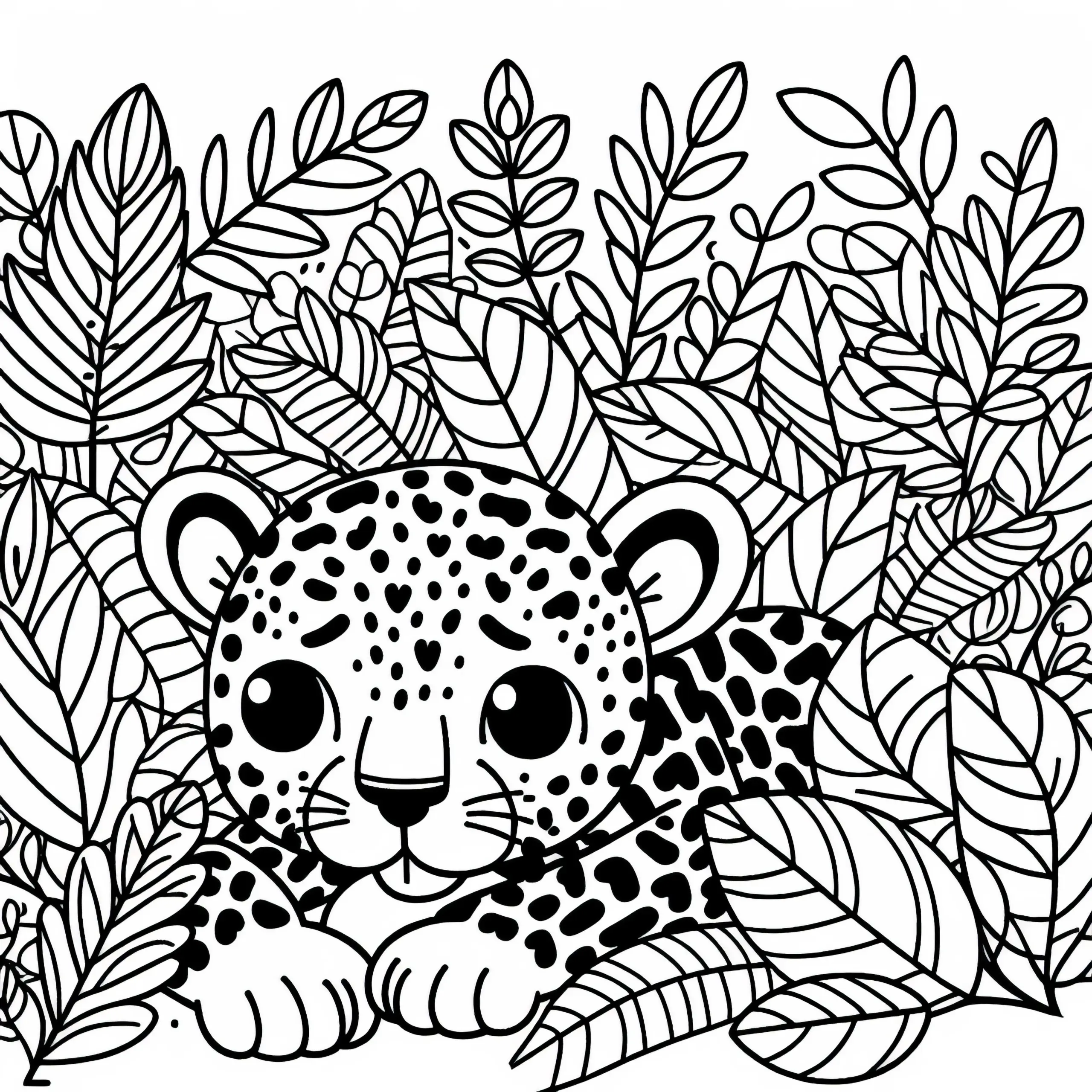 Leopard versteckt sich im Laub: Gratis Ausmalbild