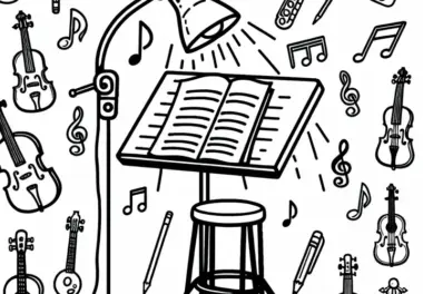 Ausmalbild einer Leseleuchte für Noten – Kostenloses Zubehör für Musikinstrumente