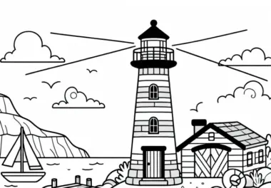 Leuchtturm am Meer – Malvorlage Küstenlandschaft Kostenlos