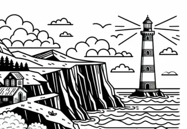 Leuchtturm an Küste Malvorlage gratis