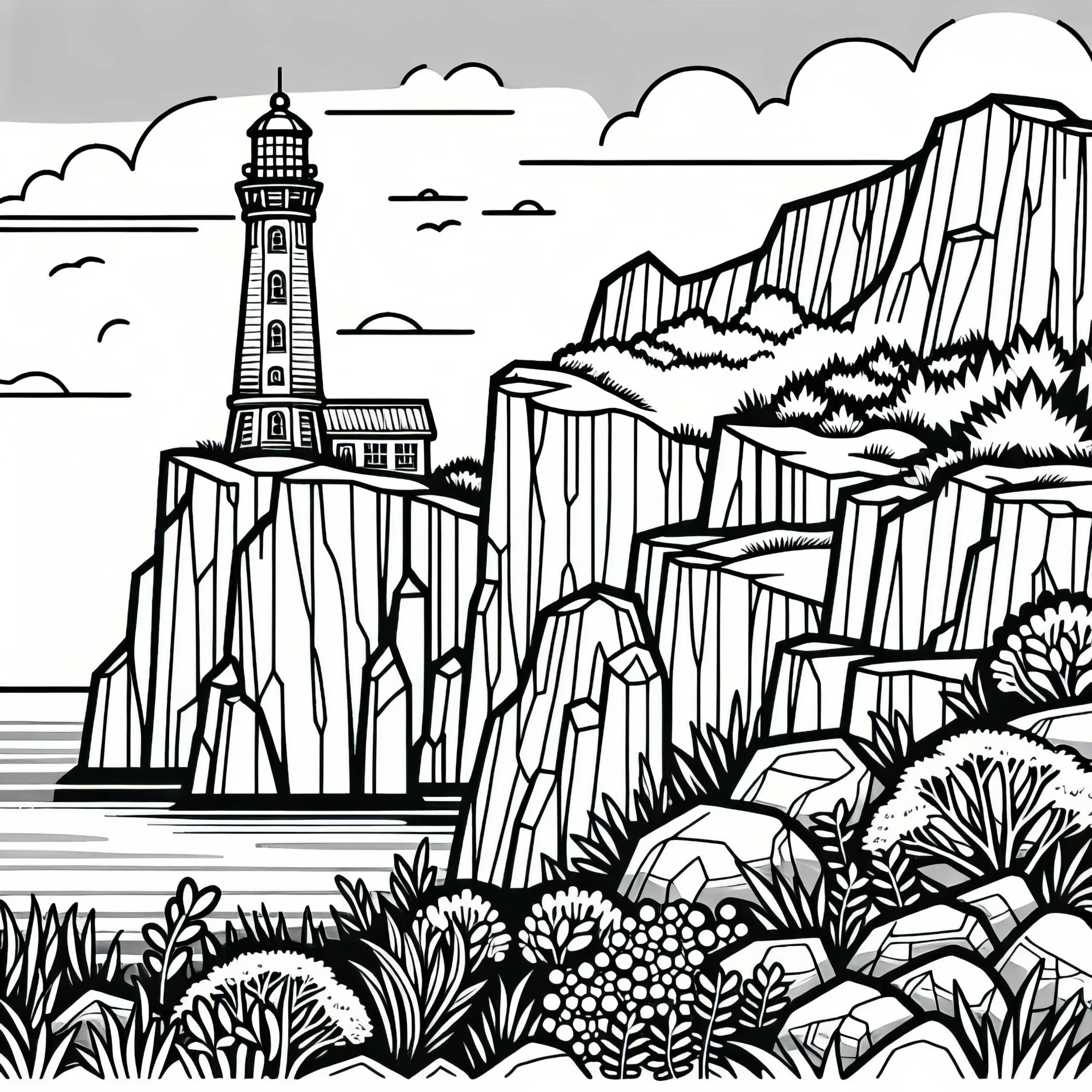 Leuchtturm auf Klippe Malvorlage Kostenlos (Ausmalbild)
