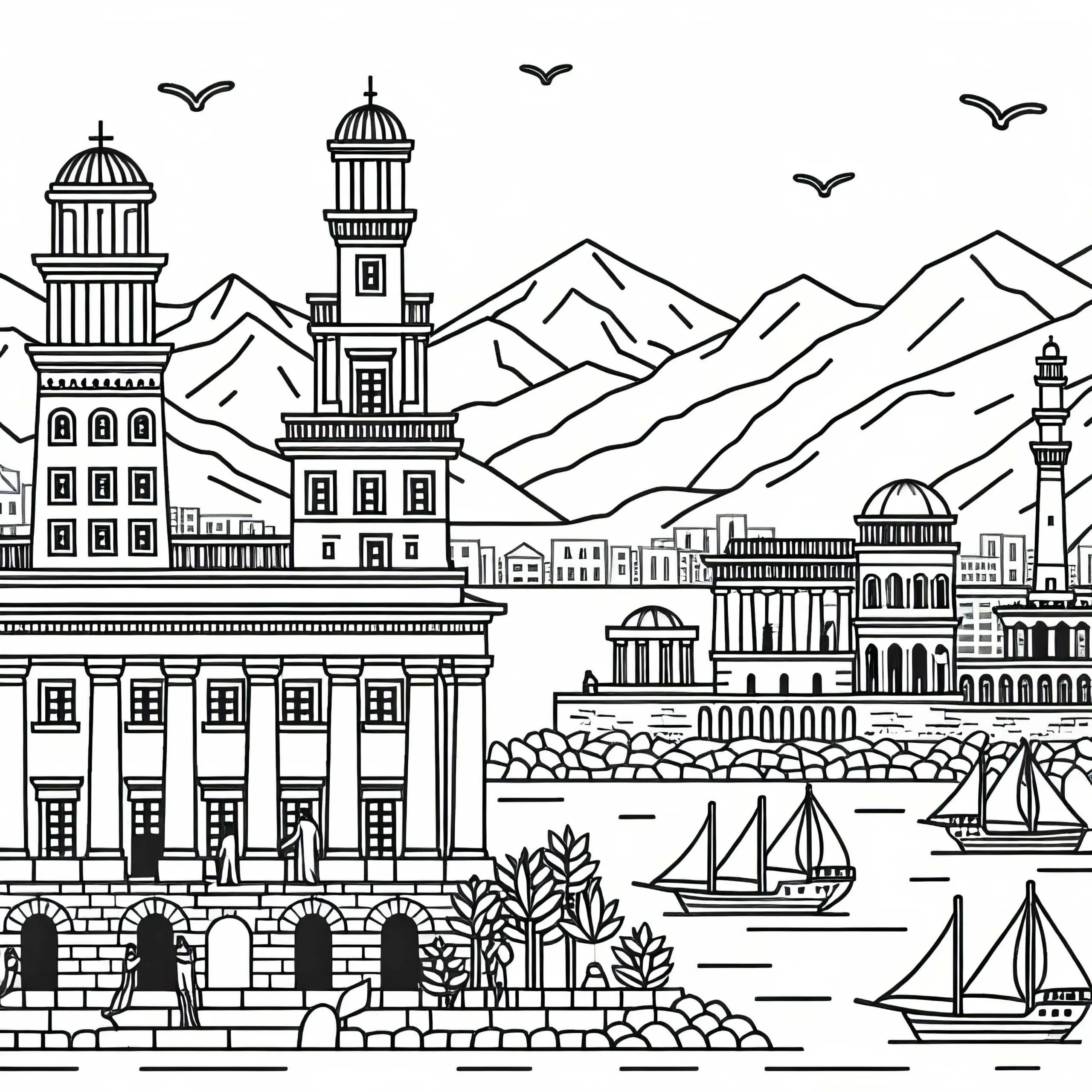 Leuchtturm von Alexandria Ausmalbild Weltwunder Kostenlos