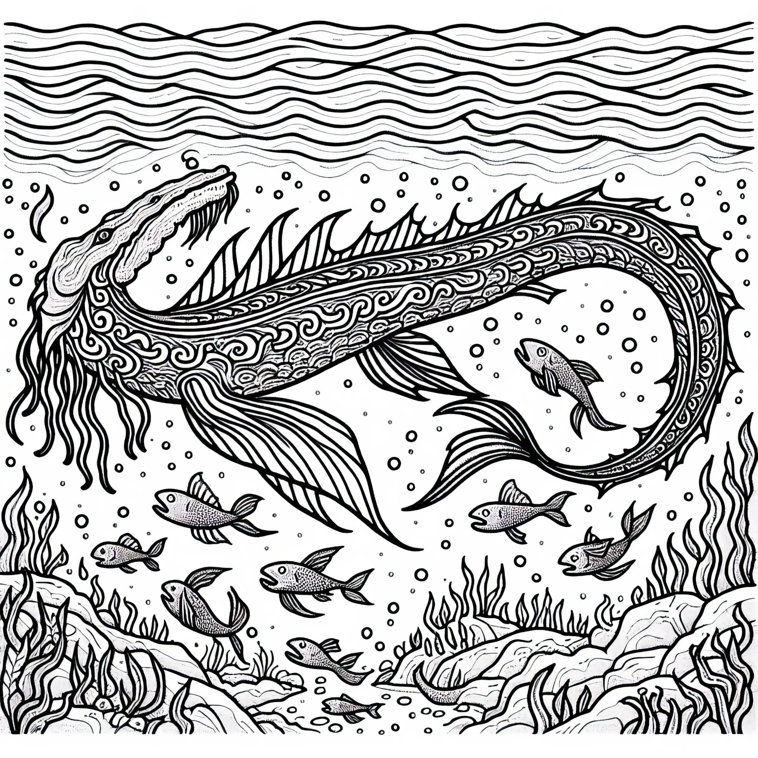 Der Leviathan schwimmt durch die Tiefe – Ausmalbild zum Gratis Download