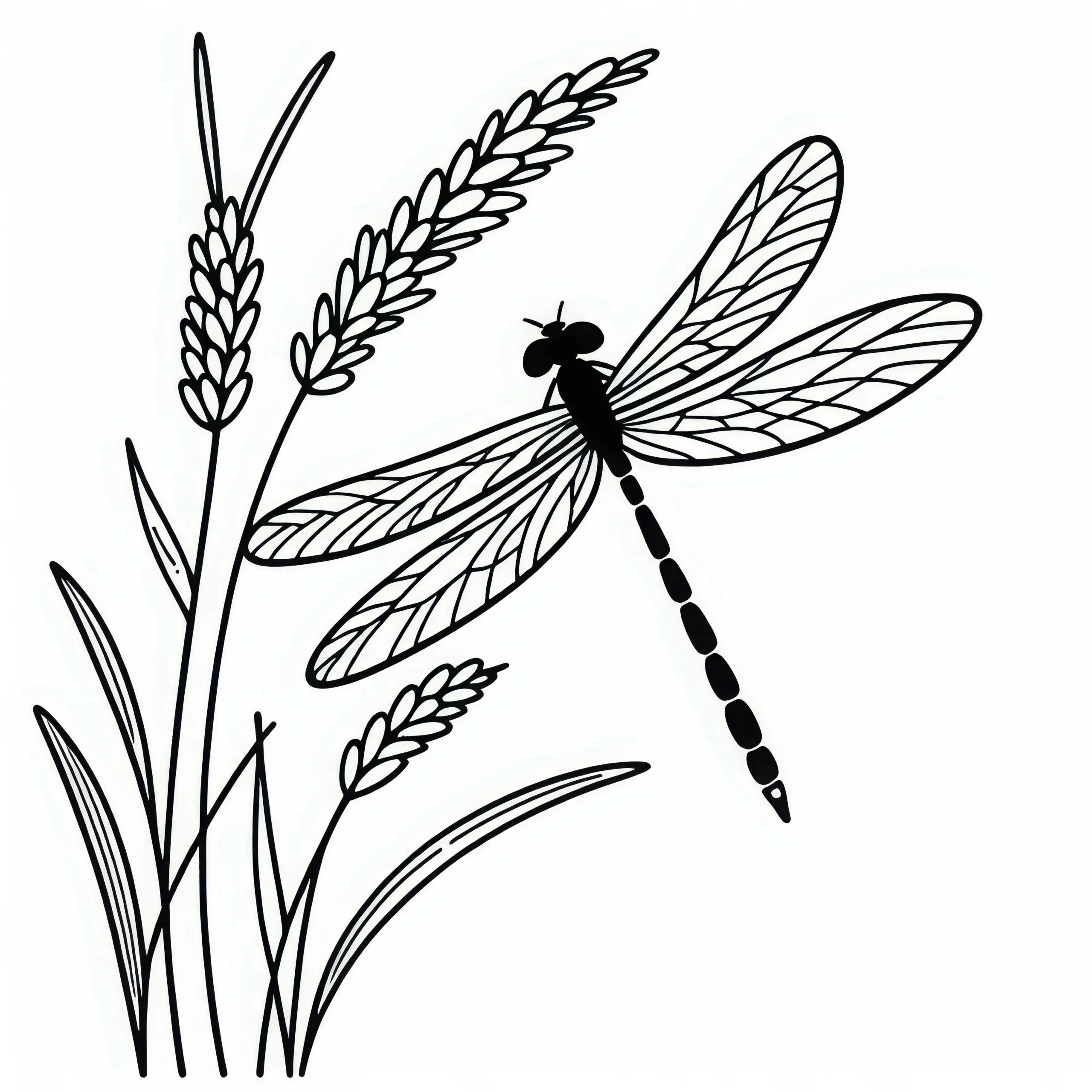 Libelle mit ausgebreiteten Flügeln: Ausmalbild zum Download (Kostenlos)