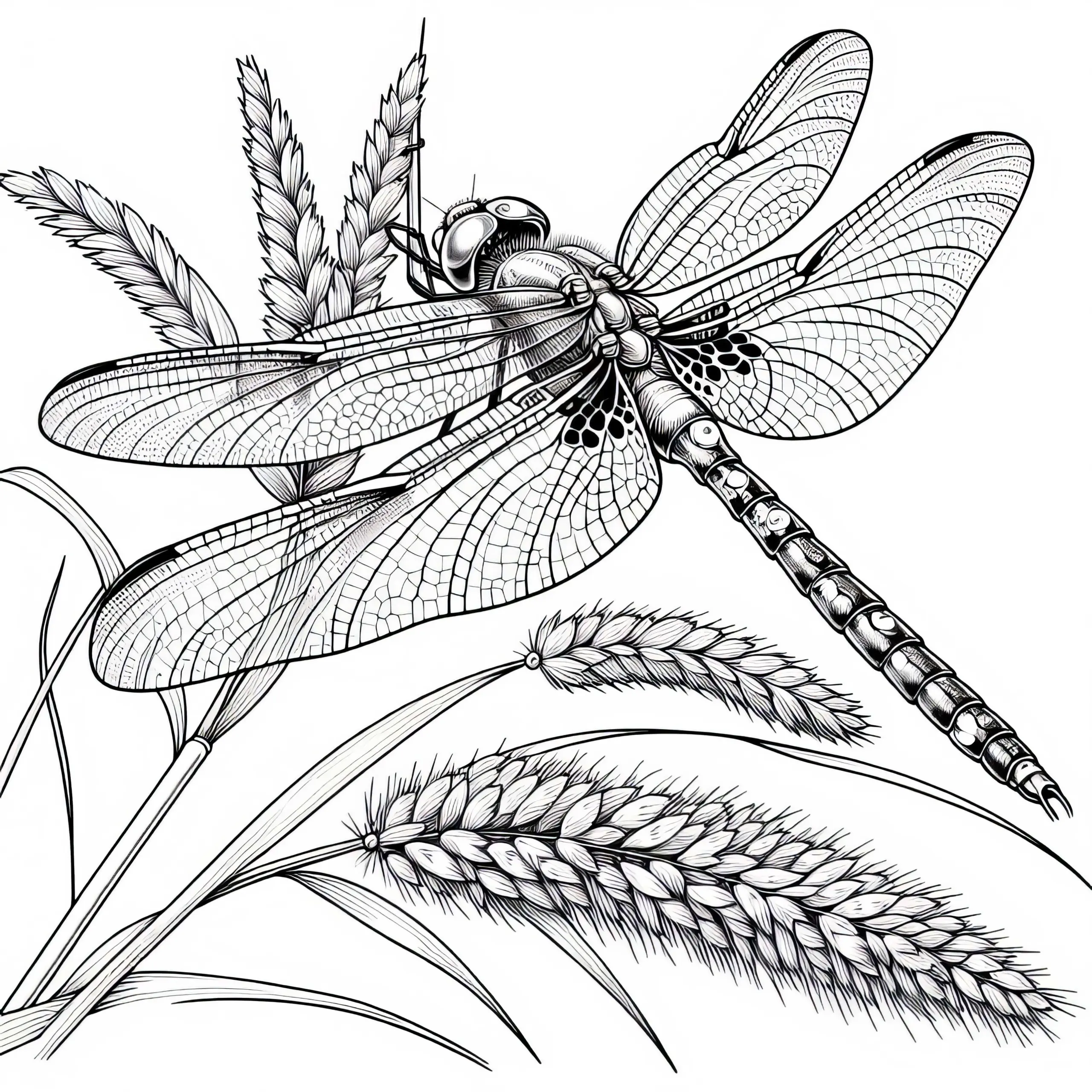 Libelle mit ausgebreiteten Flügeln: Detailreiches Ausmalbild (Kostenlos)