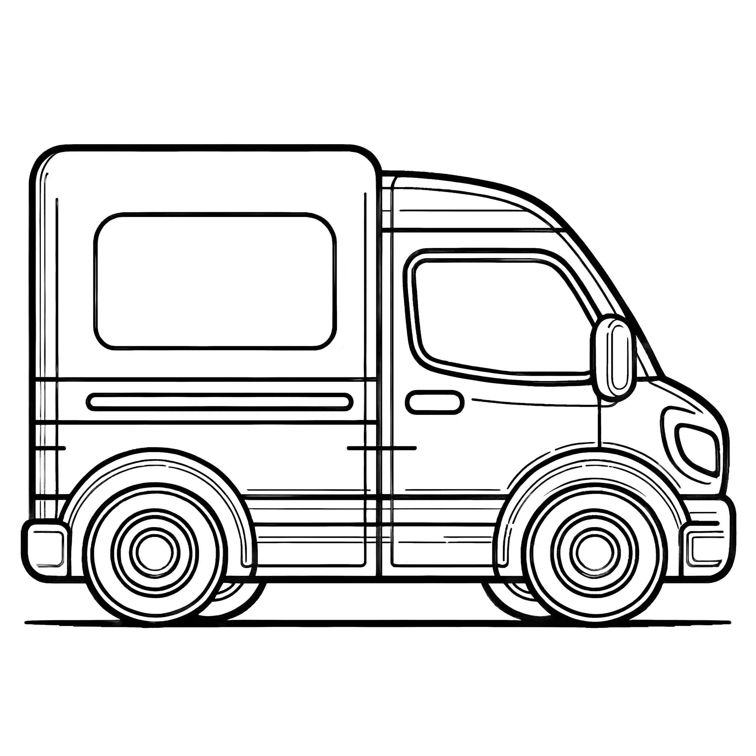Lieferwagen Seitenansicht: Einfache Malvorlage für Kinder (Kostenlos) (Ausmalbild)