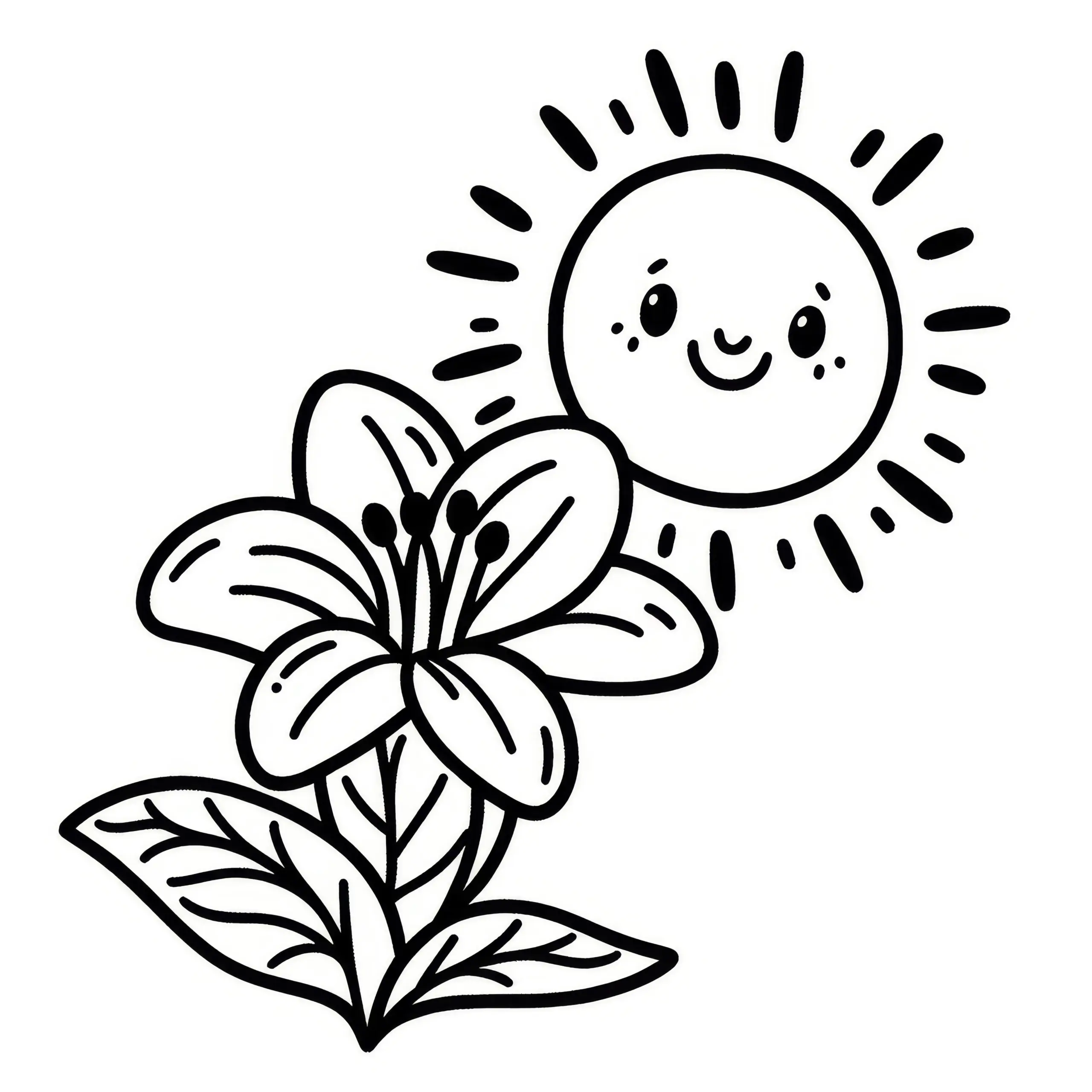Lilienblüte in der warmen Sonne: Einfache Malvorlage zum Download (Gratis) (Ausmalbild)