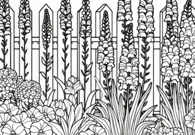 Löwenmäulchen entlang eines Gartenzauns – Ausmalbild Sommerblume kostenlos