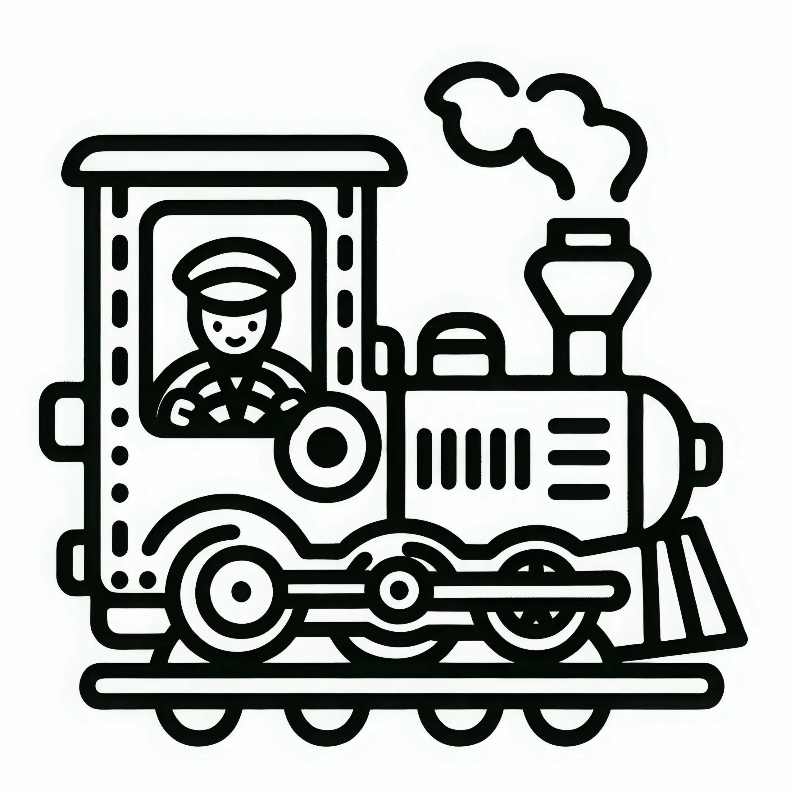 Lokomotive mit Führerstand – Malvorlage einfach und gratis (Ausmalbild)