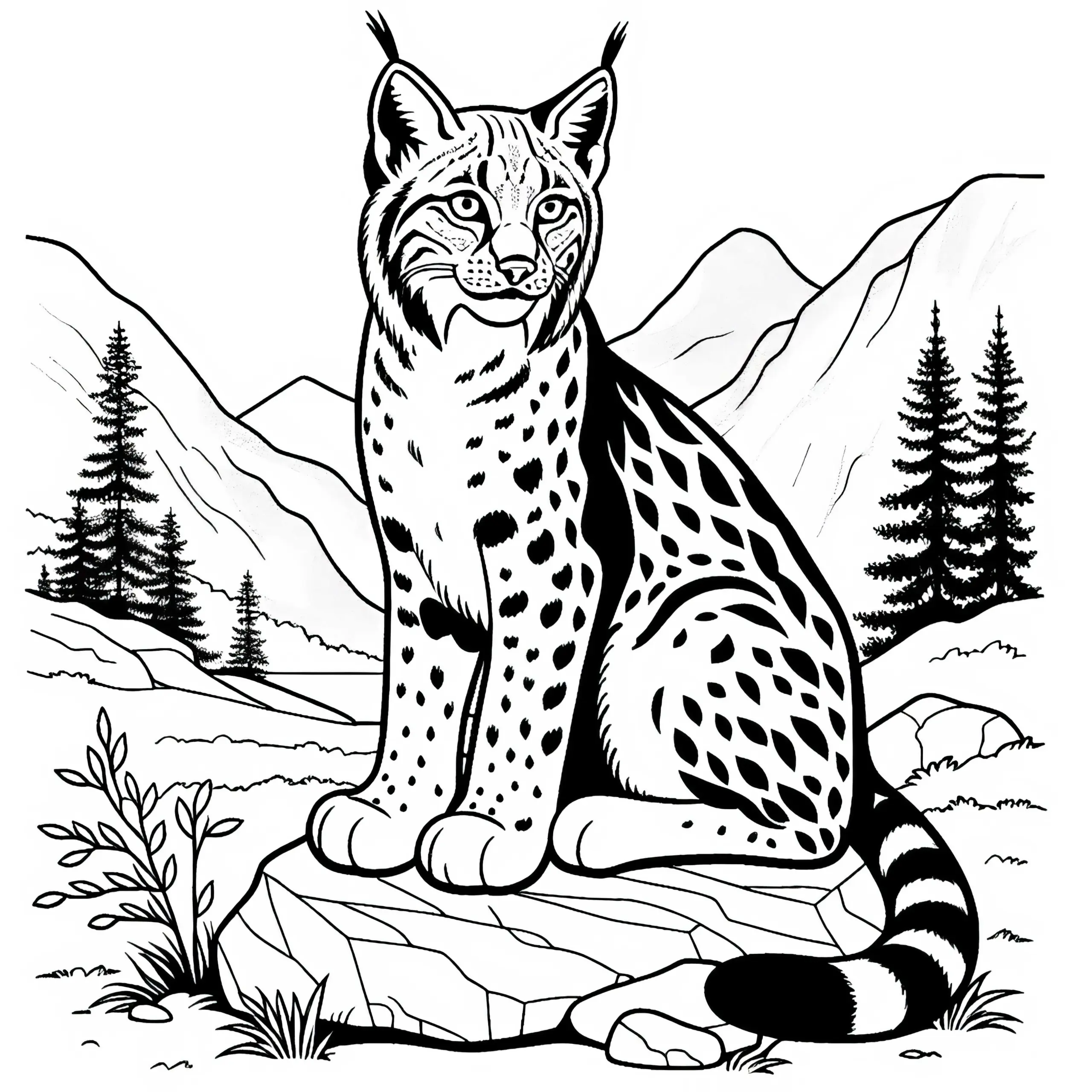 Luchs auf Felsen: Ausmalbild zum Download (Kostenlos)