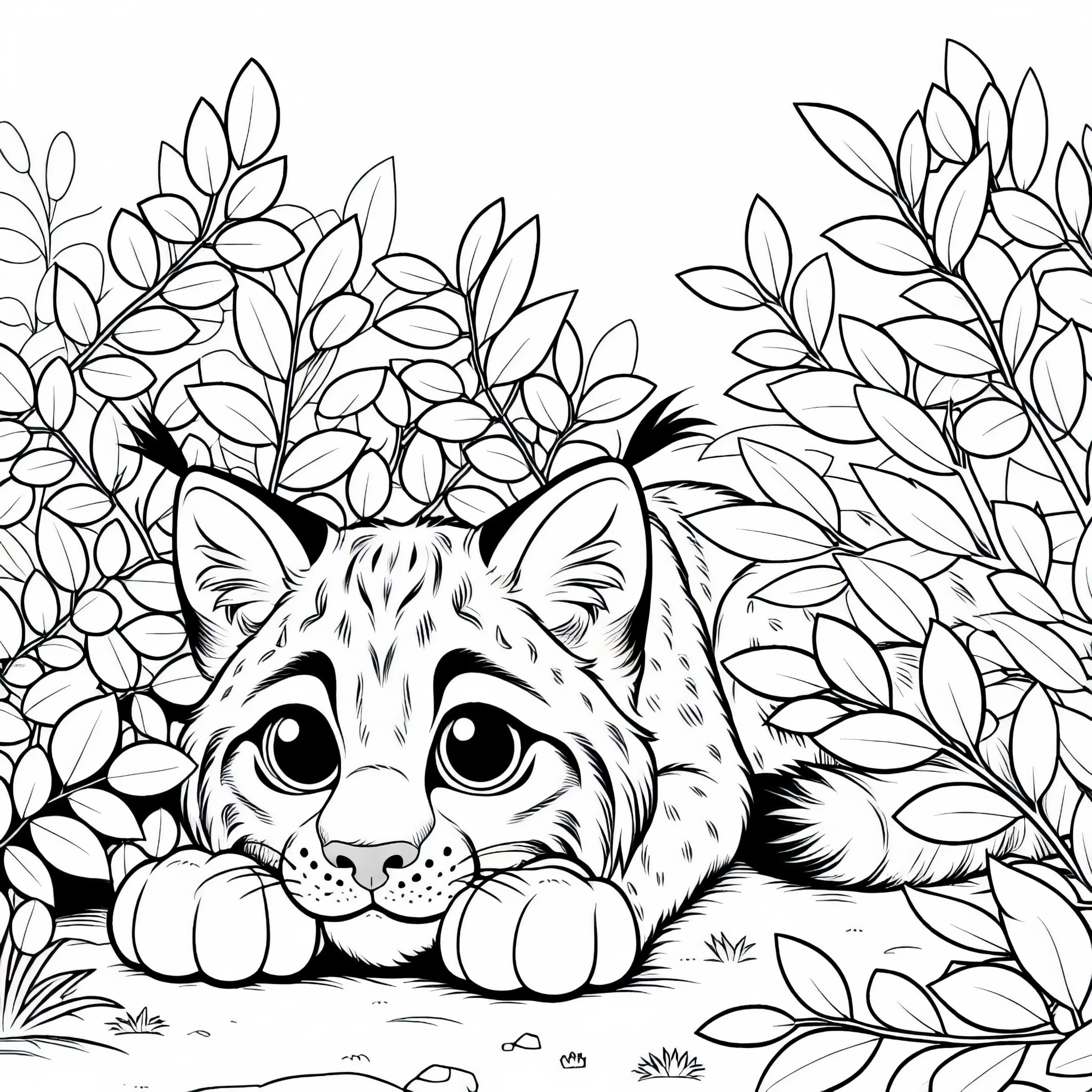 Luchs hinter einem Busch: Einfaches Ausmalbild (Kostenlos)