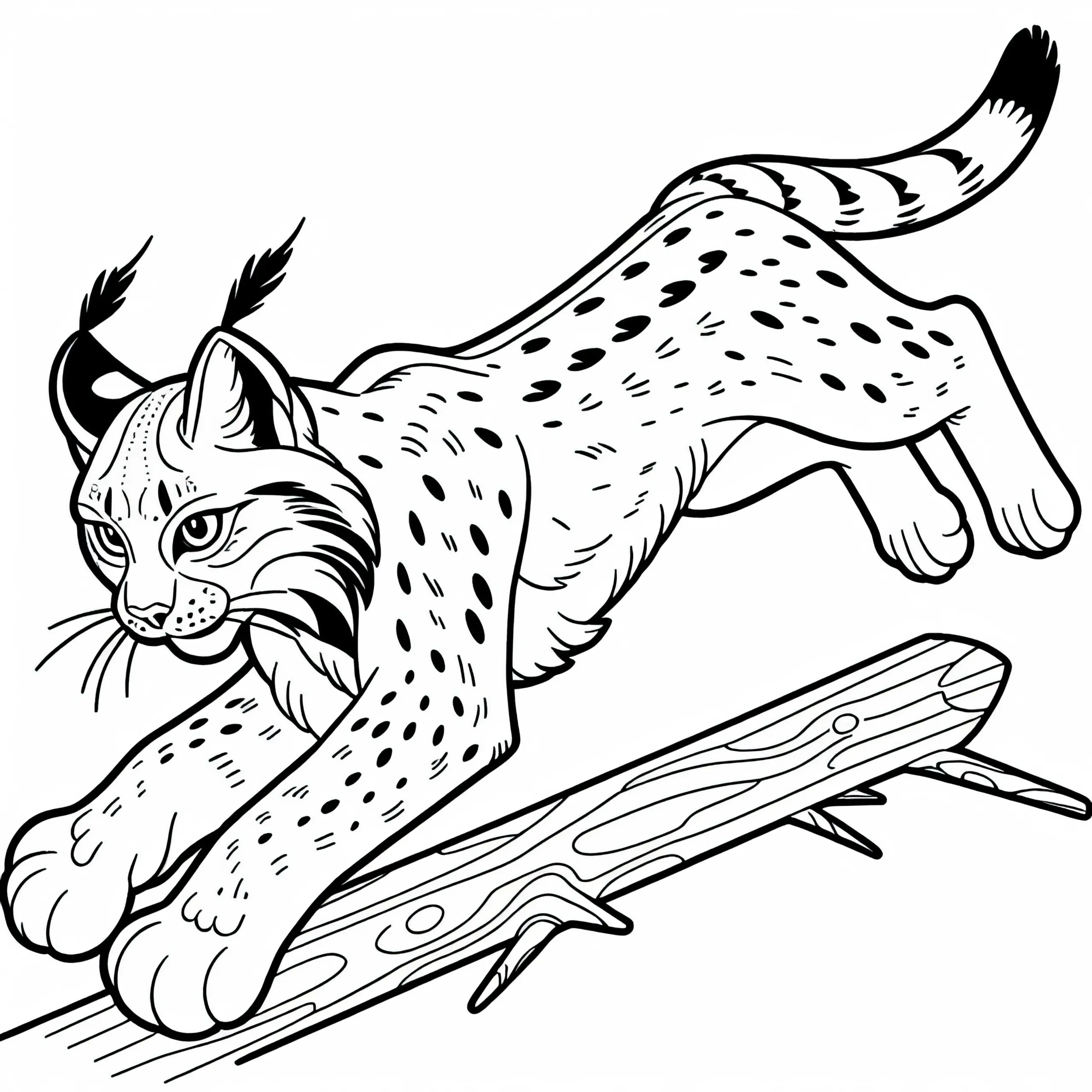 Luchs springt blitzschnell auf Beute zu: Einfaches Ausmalbild (Kostenlos)