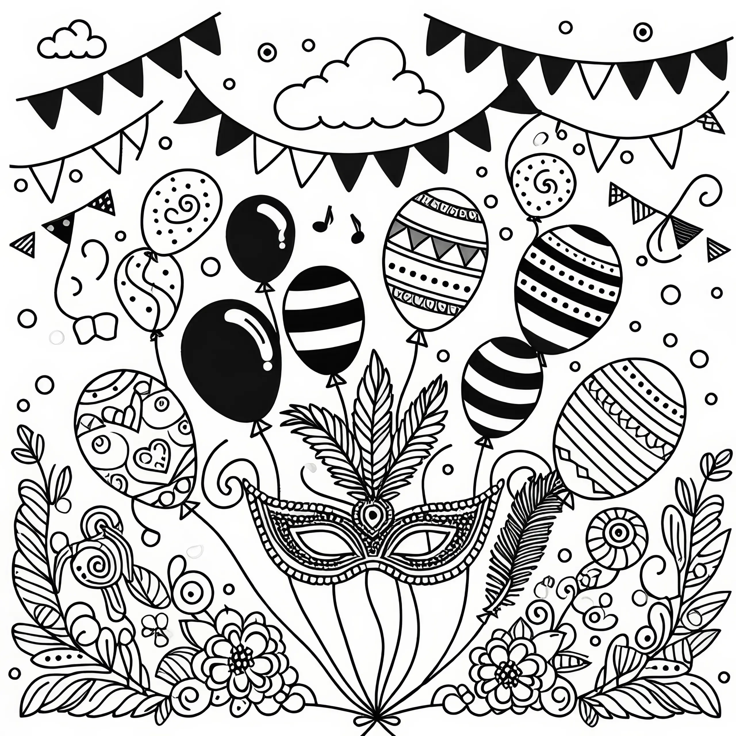 Luftballons Fasching Malvorlage Einfach Kostenlos (Ausmalbild)