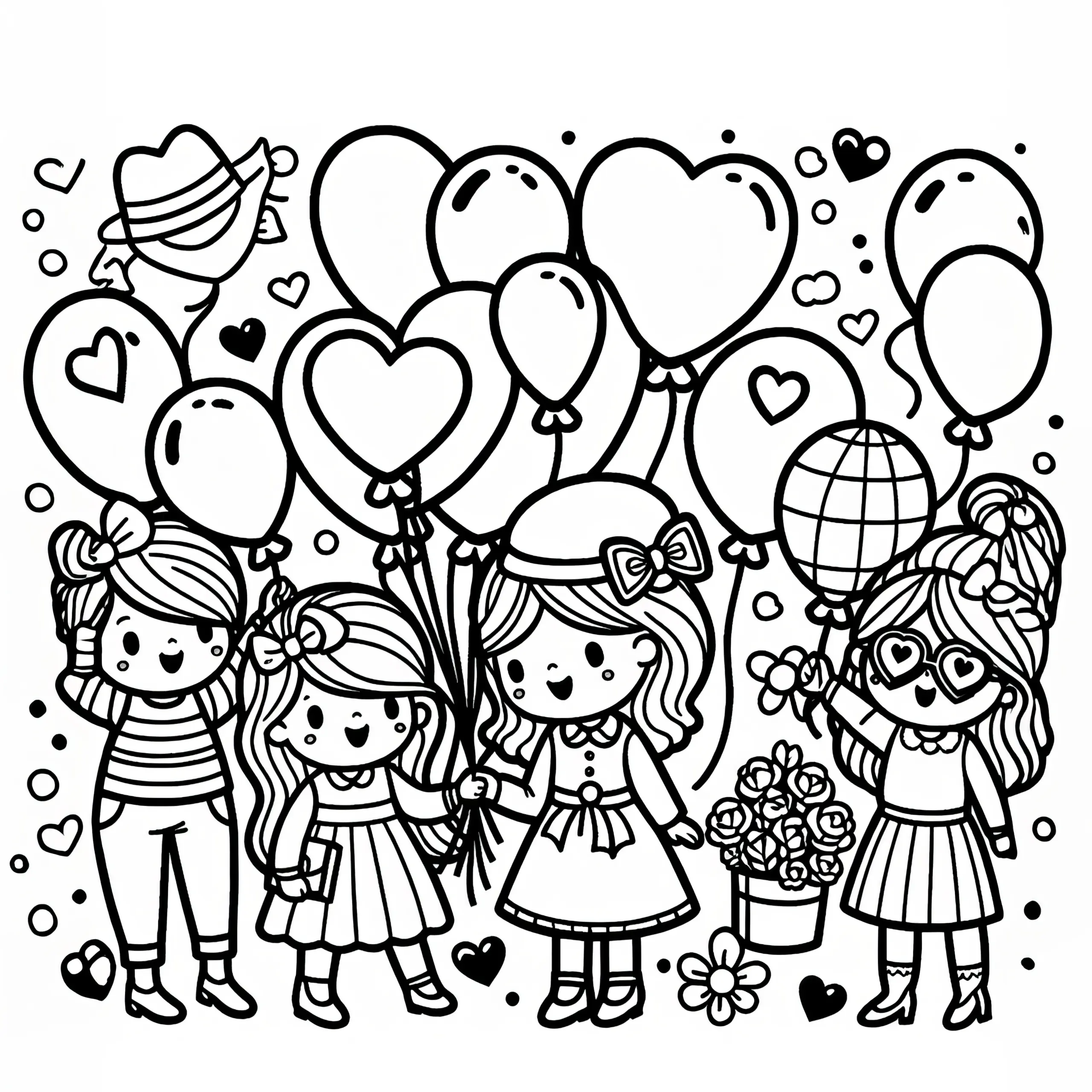 Luftballons in Herzform zum Frauentag (Gratis) (Ausmalbild)