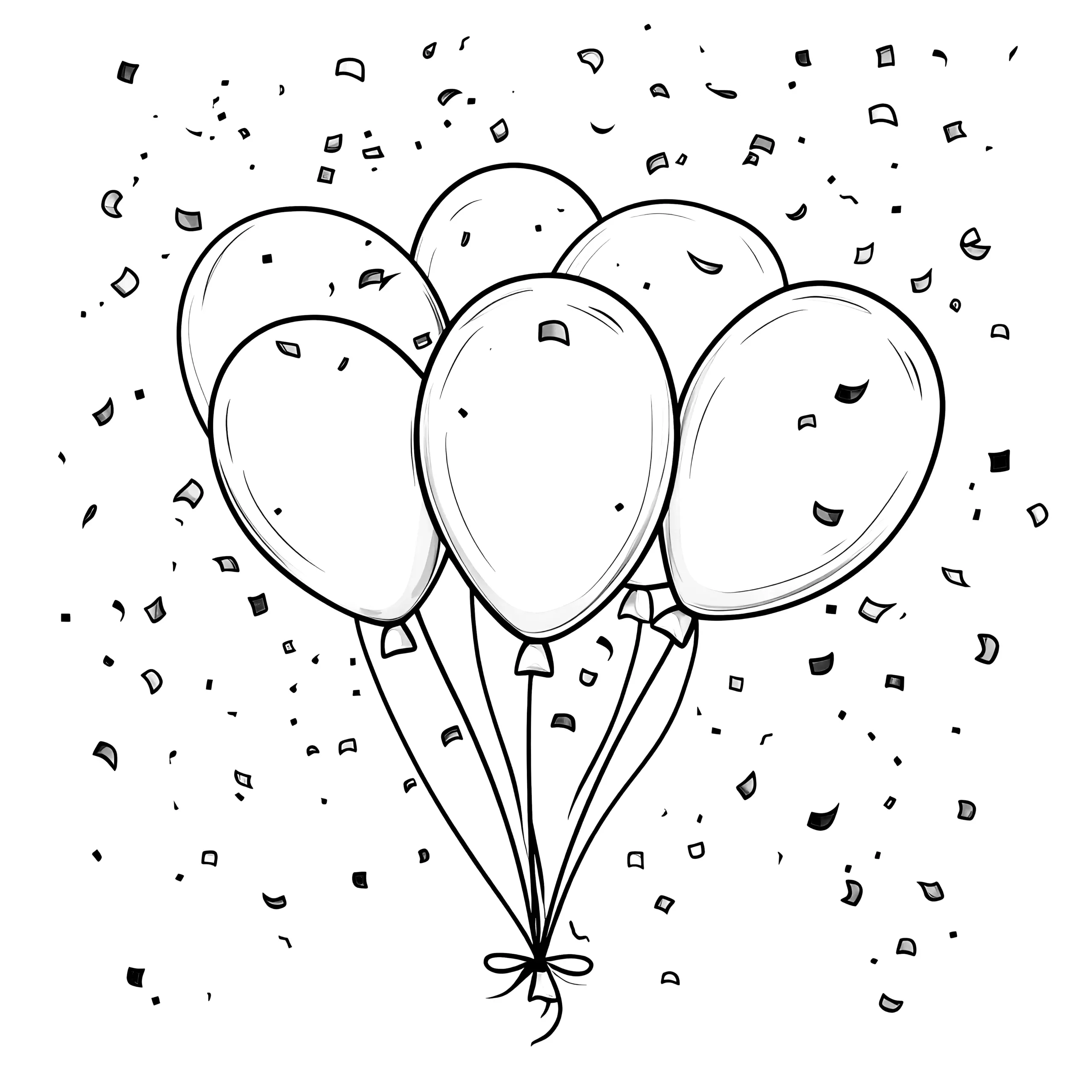 Luftballons & Konfetti zur Silvester-Party: kostenloses Ausmalbild