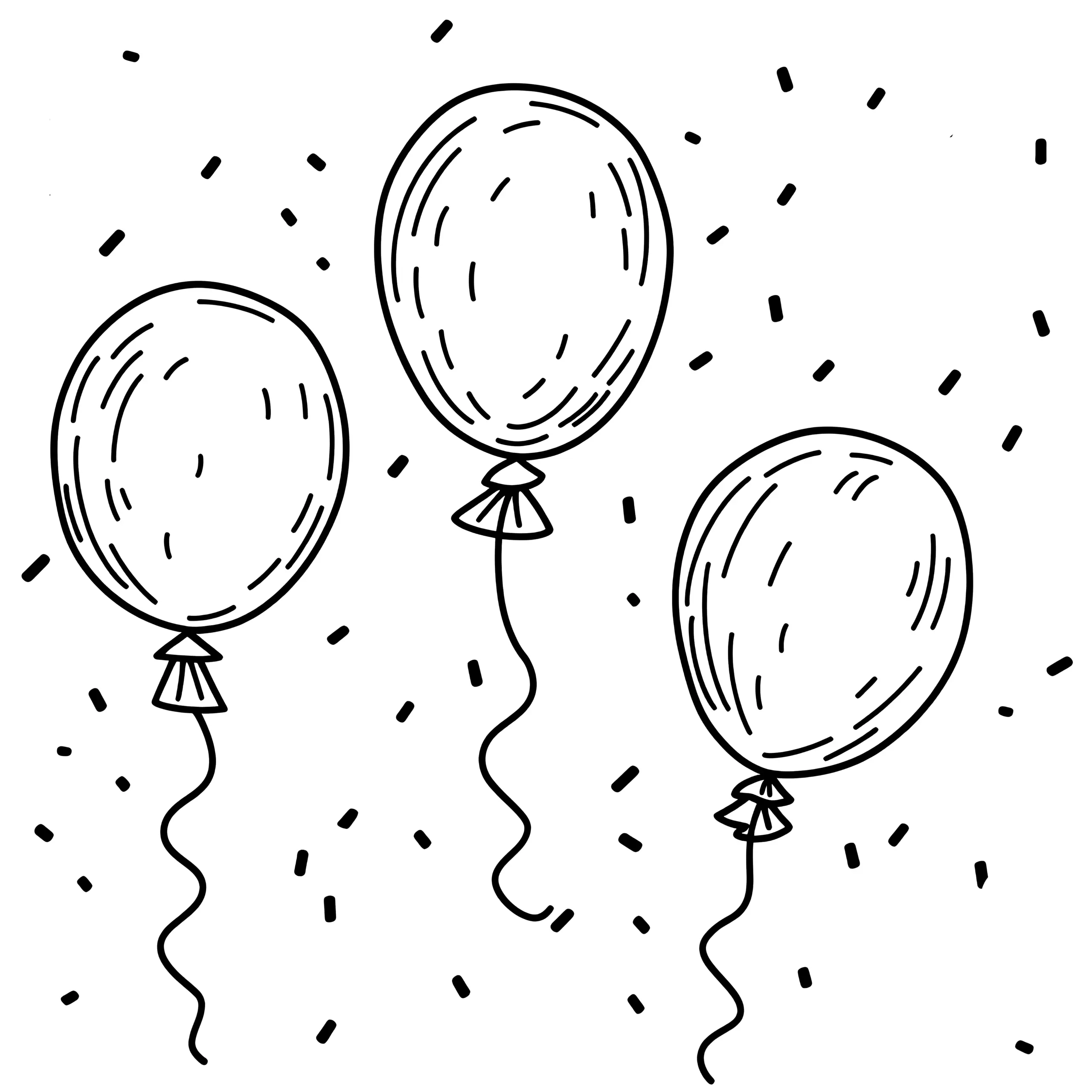 Luftballons mit Konfetti: Silvester-Ausmalbild