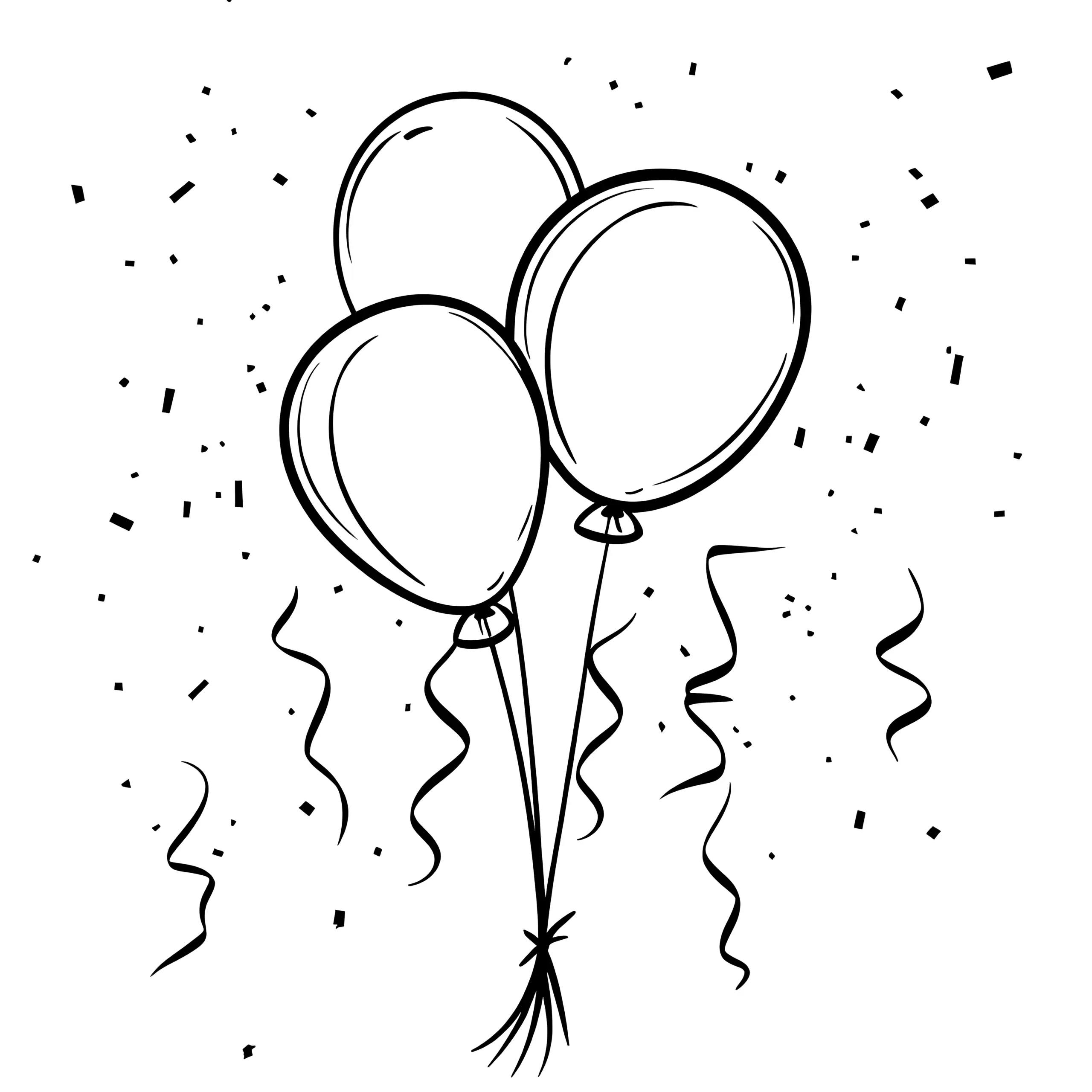 Luftballons mit Konfetti: Silvester-Malvorlage (Ausmalbild)