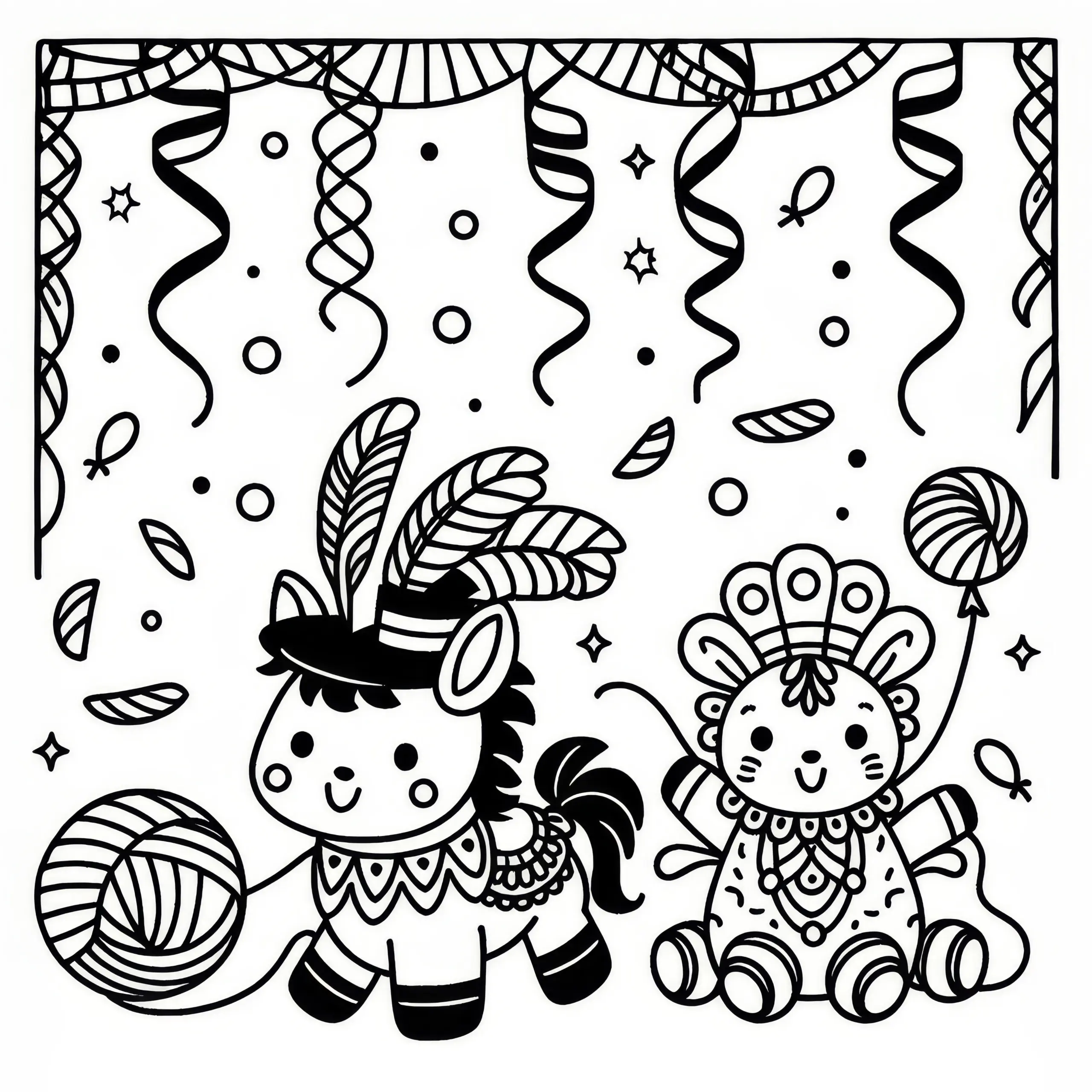 Luftschlangen Fasching Ausmalbild – Einfach und Gratis
