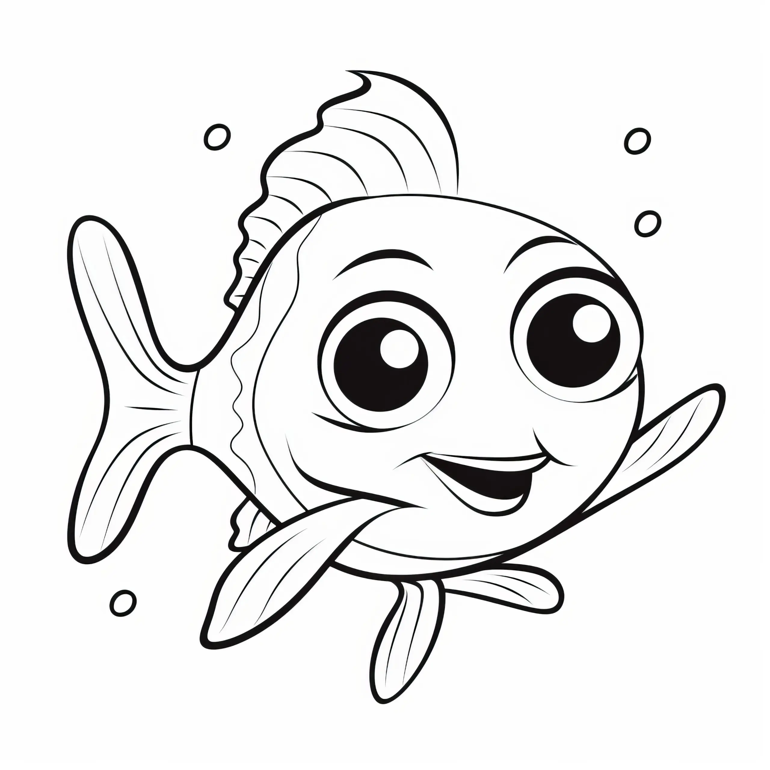 Lustig winkender Fisch: Einfache Malvorlage für Kinder (Gratis) (Ausmalbild)