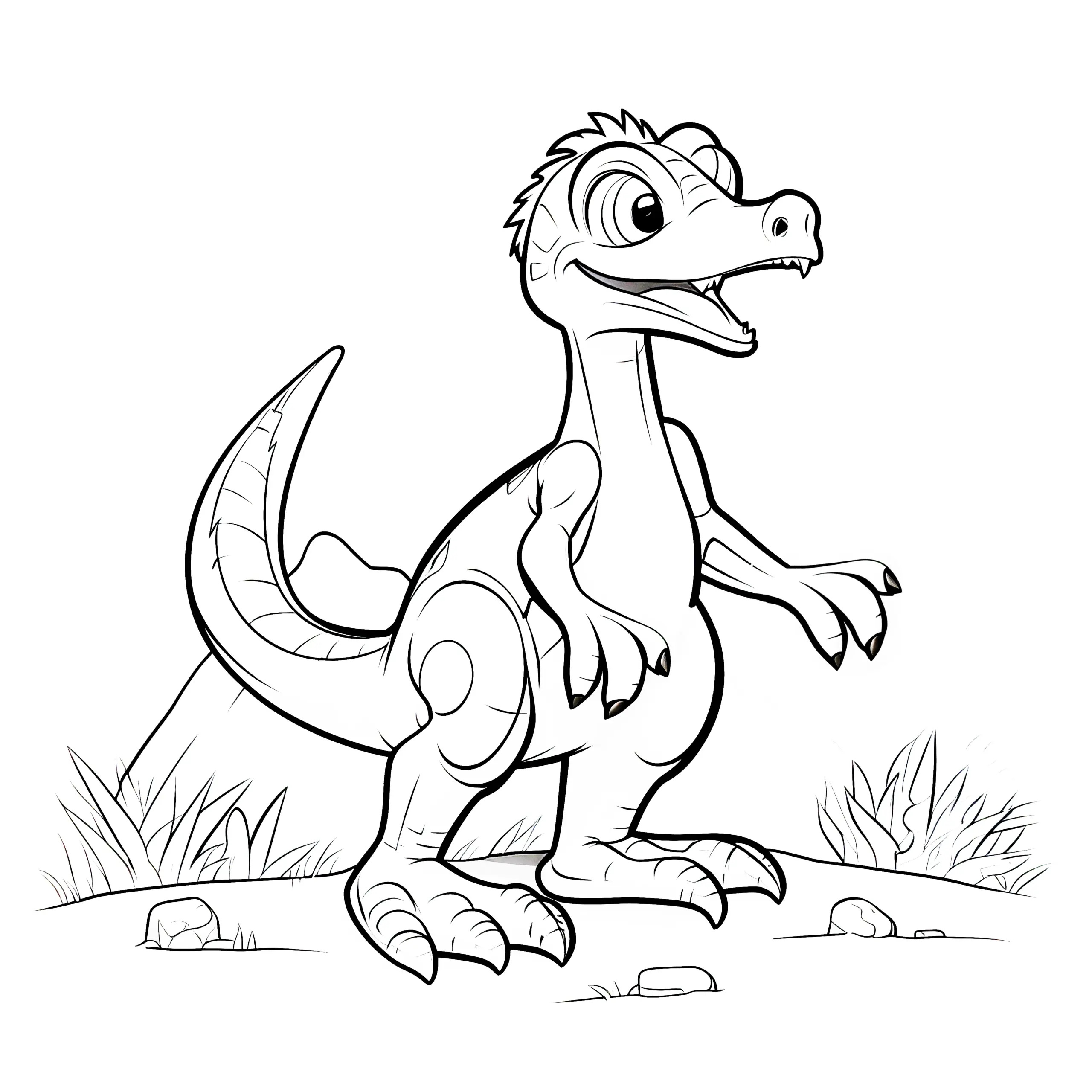 Malvorlage: Velociraptor im Urzeitlandschaft (Ausmalbild)