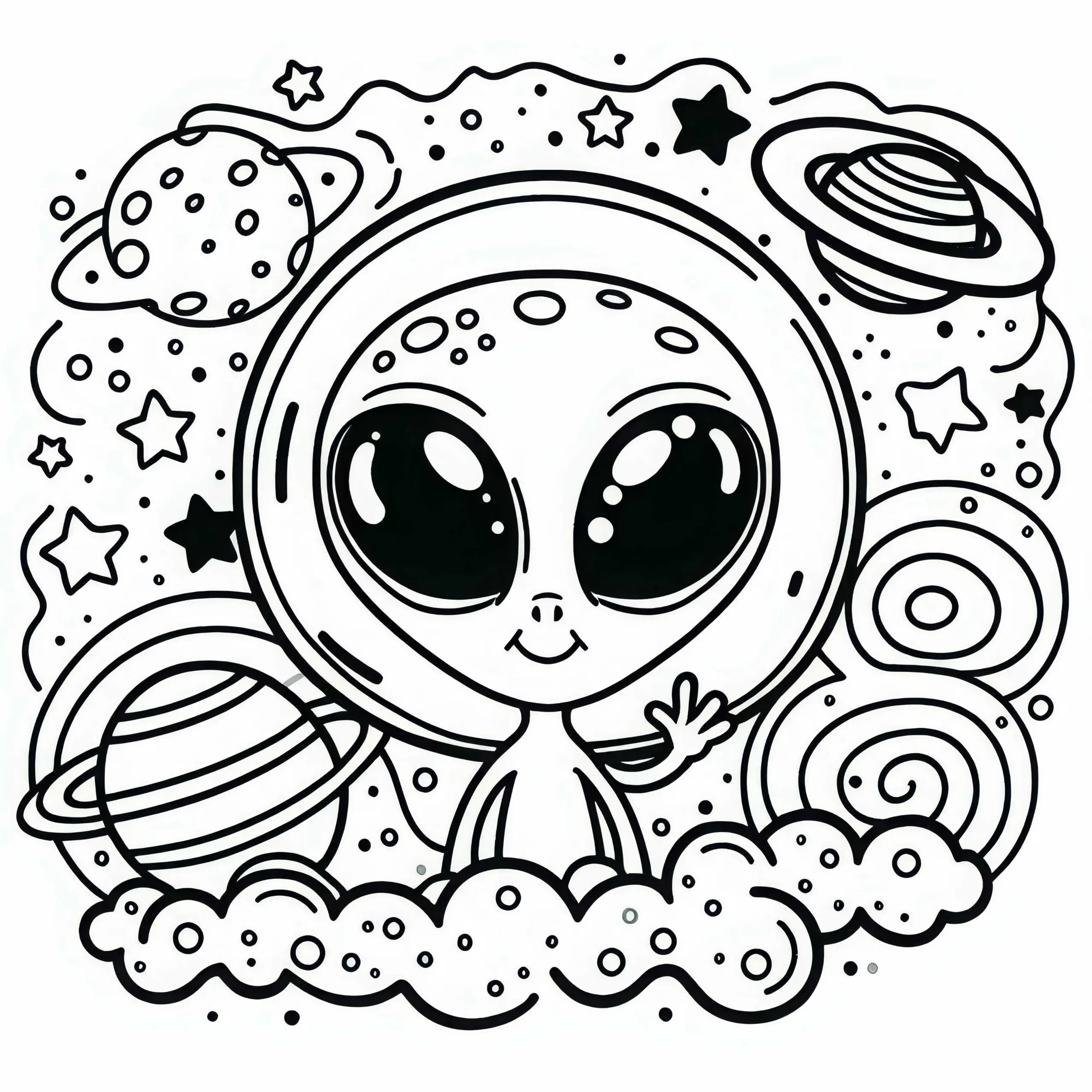 Lustiges Alien Malvorlage Einfach Gratis (Ausmalbild)