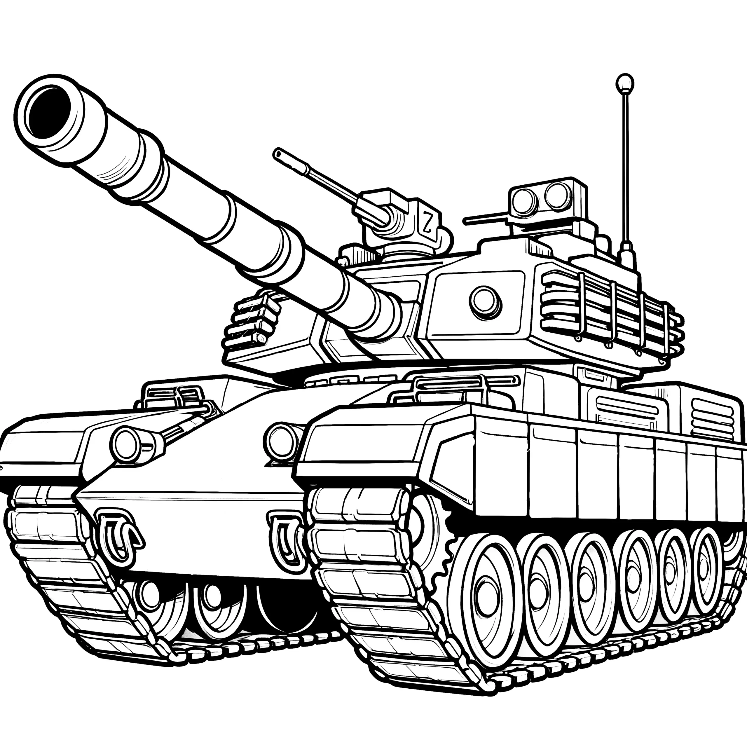 Mächtiger Panzer: Malvorlage kostenlos zum Download (Ausmalbild)