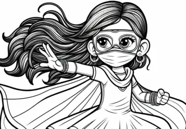 Mädchen als Superheldin mit Maske – Ausmalbild für Mädchen ab neun kostenlos