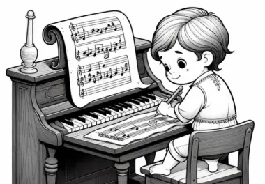 Ein Mädchen komponiert Musik – Ausmalbild gratis