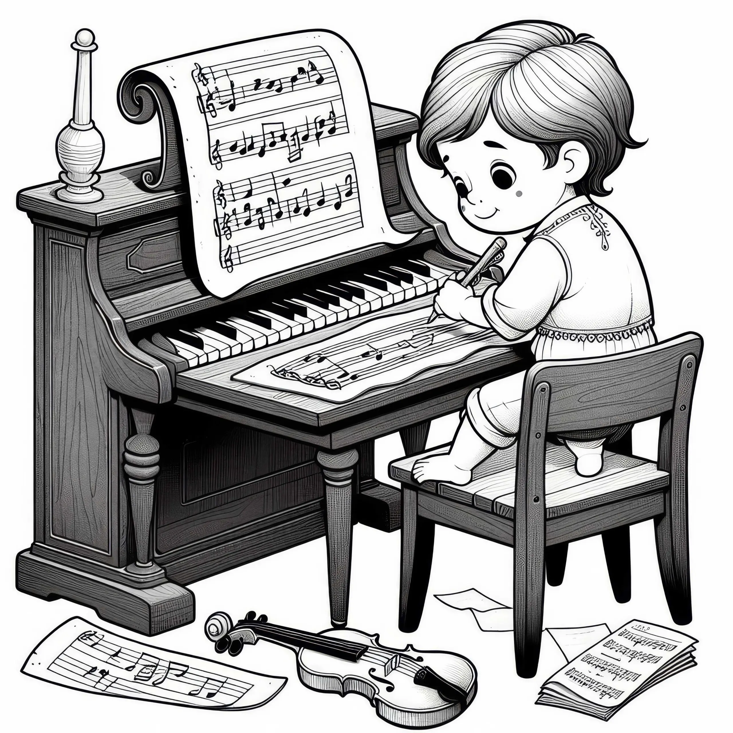 Ein Mädchen komponiert Musik – Ausmalbild gratis