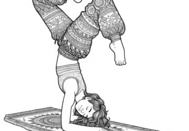 Mädchen macht Handstand auf Matte – Ausmalbild detailreich kostenlos