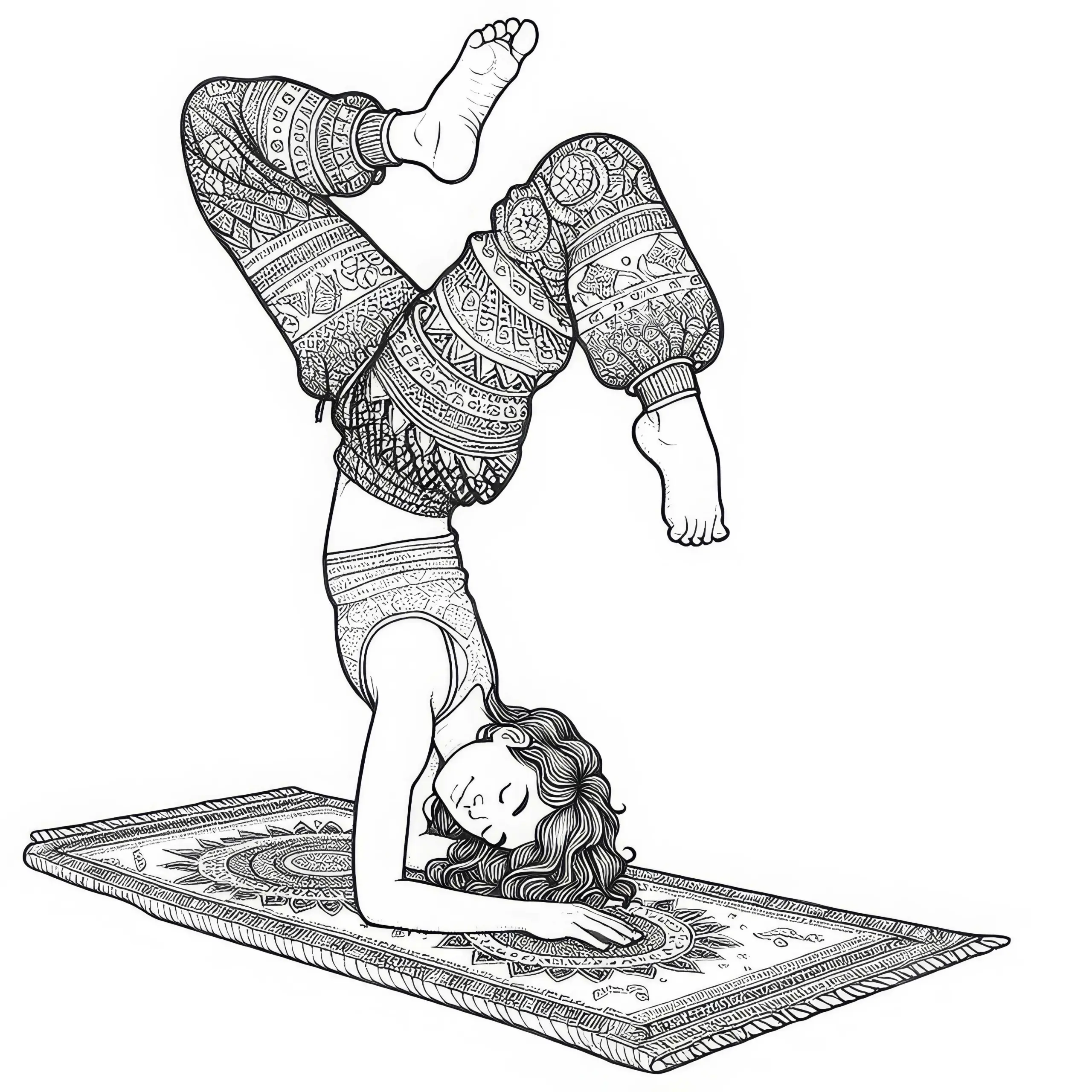 Mädchen macht Handstand auf Matte – Ausmalbild detailreich kostenlos