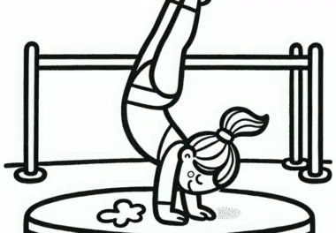 Mädchen macht Handstand auf Matte – Ausmalbild gratis