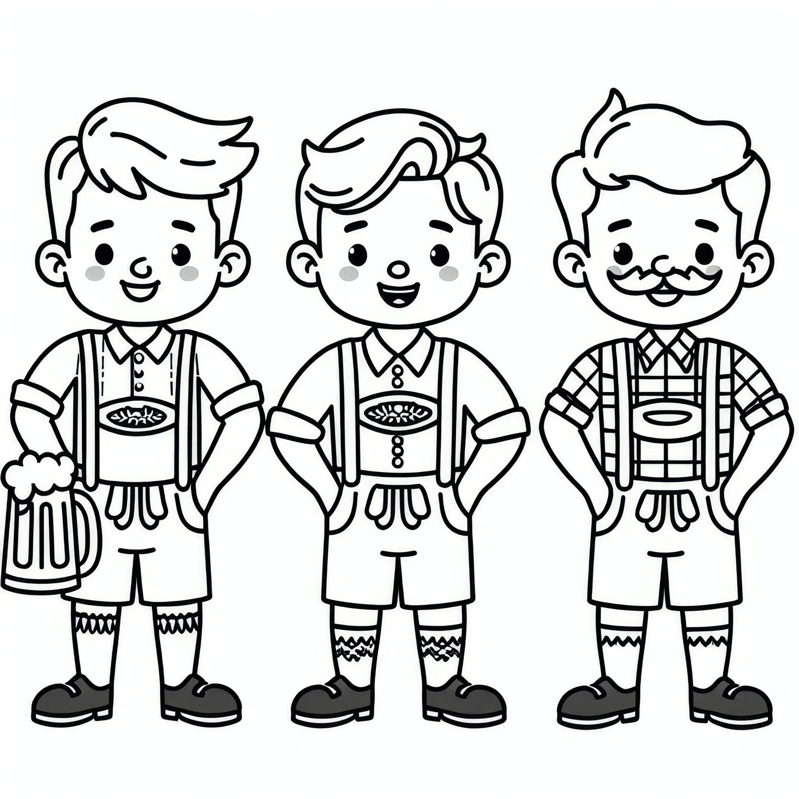 Männer in Lederhosen: Malvorlage für das Oktoberfest (Kostenlos) (Ausmalbild)