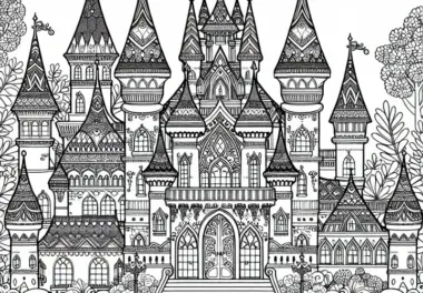 Märchenschloss mit Türmen – Ausmalbild für Mädchen ab neun kostenlos