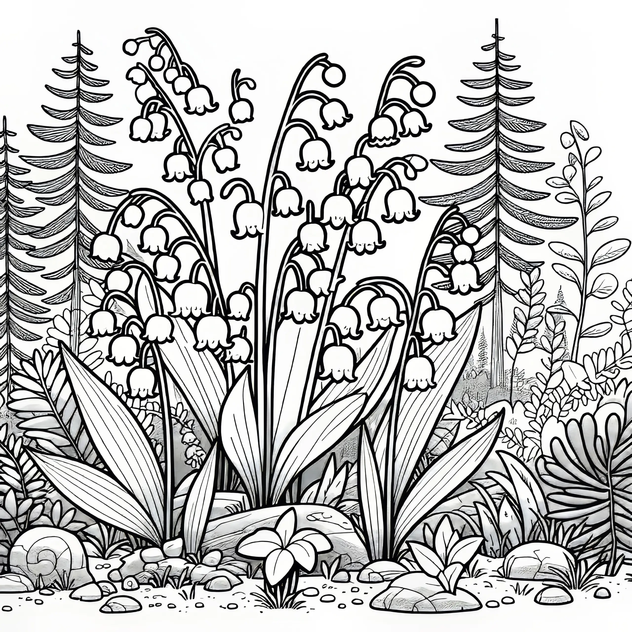 Maiglöckchen auf der Blumenwiese im Wald als Ausmalbild (Kostenlos)