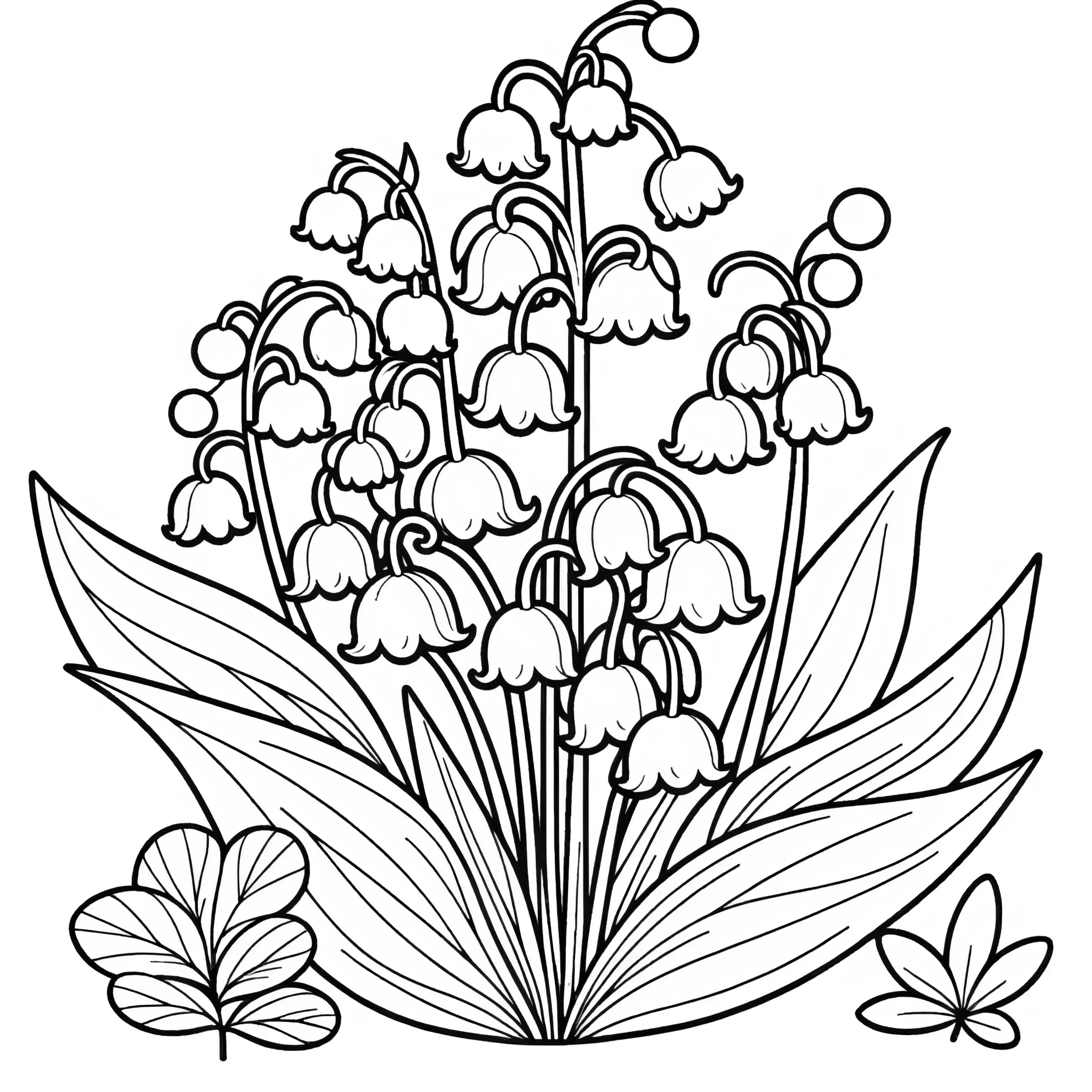 Maiglöckchen in voller Blüte: Schöne Malvorlage (Gratis) (Ausmalbild)