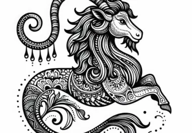Ausmalbild vom Makara Steinbock – Indisches Tierkreiszeichen zum GRATIS Download