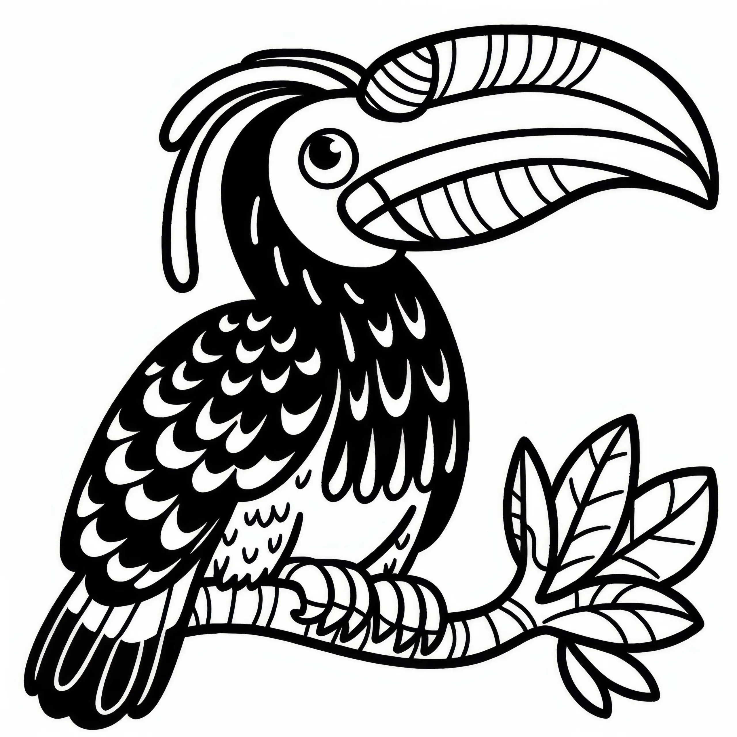 Malabarhornvogel – Malabar Pied Hornbill Vogel in Asien – Malvorlage Kostenlos (Ausmalbild)
