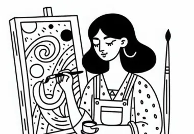 Malerin, die ein abstraktes Kunstwerk erschafft – Ausmalbild kostenlos