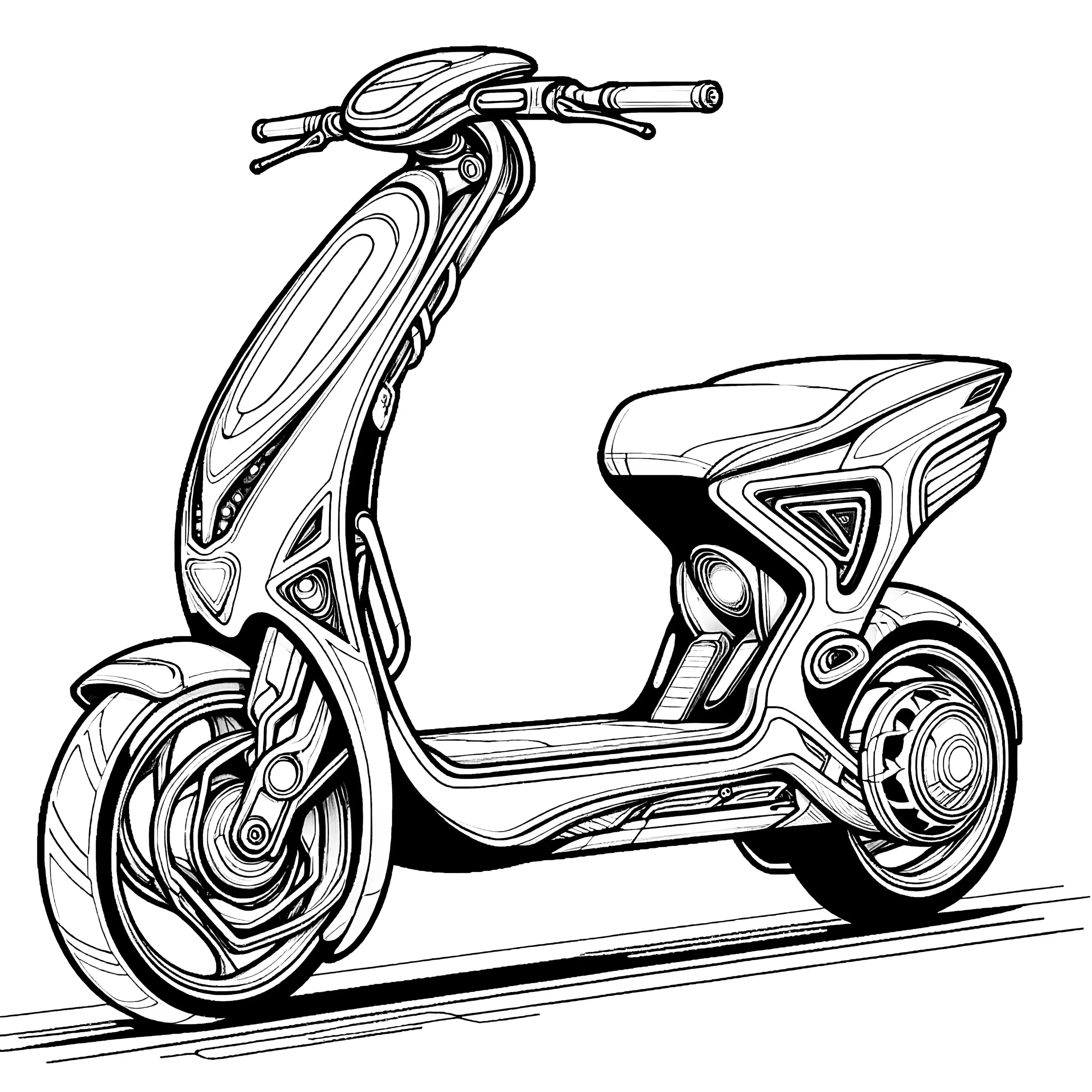 Malvorlage zum gratis Herunterladen: Futuristischer Roller (Ausmalbild)