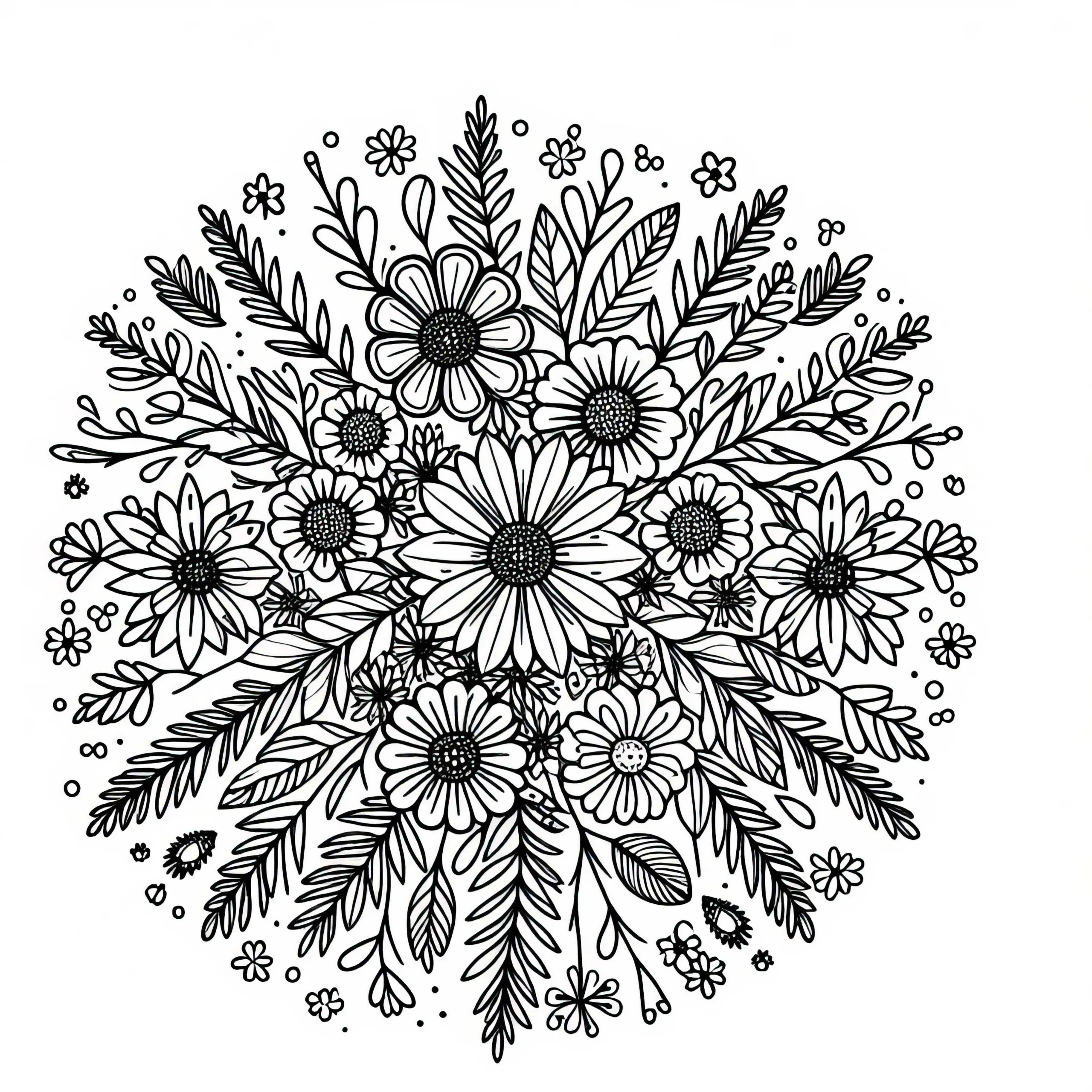 Mandala aus Wildblumen – Ausmalbild gratis