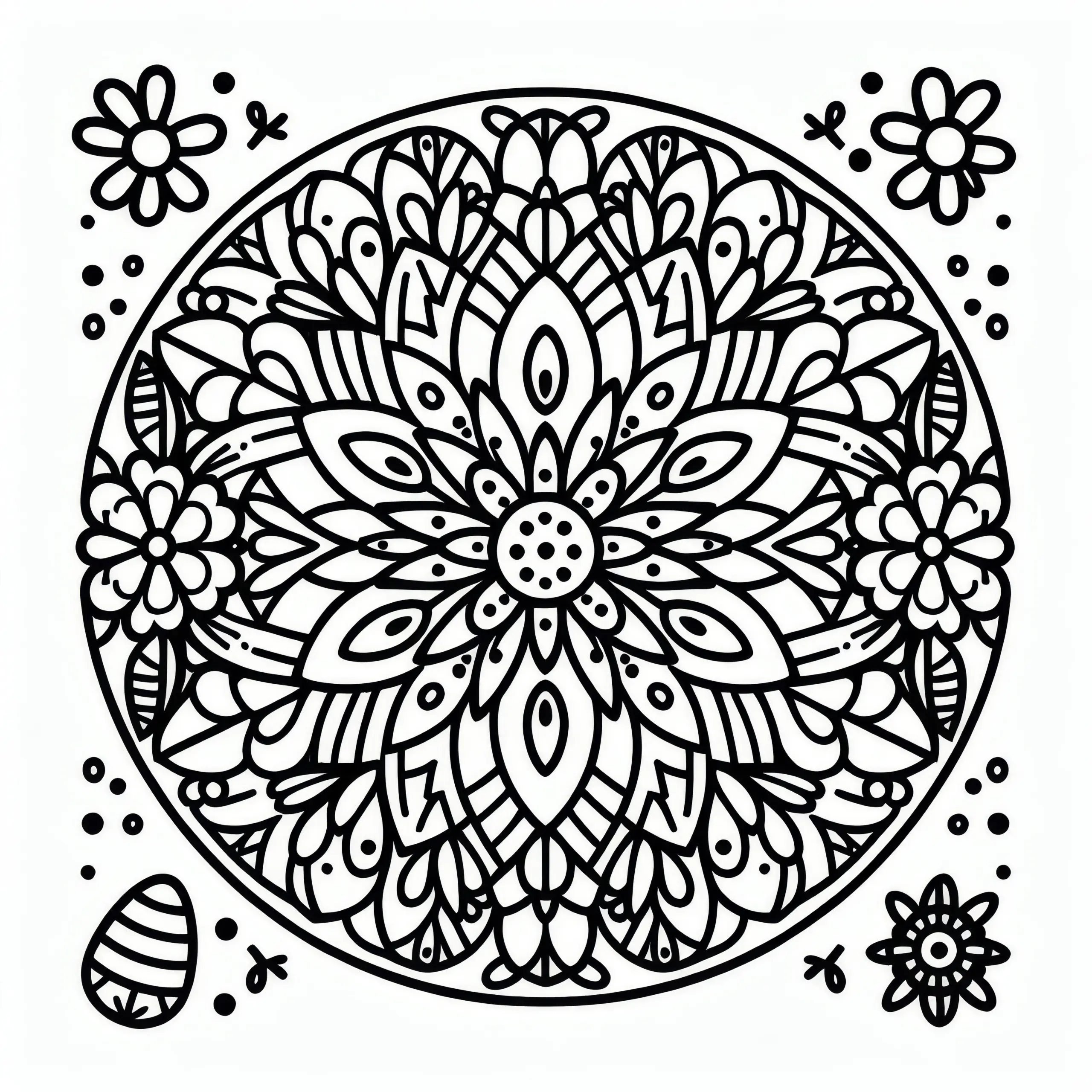 Mandala mit Frühlingsblumen zum Ausmalen für Ostern (Kostenlos) (Ausmalbild)