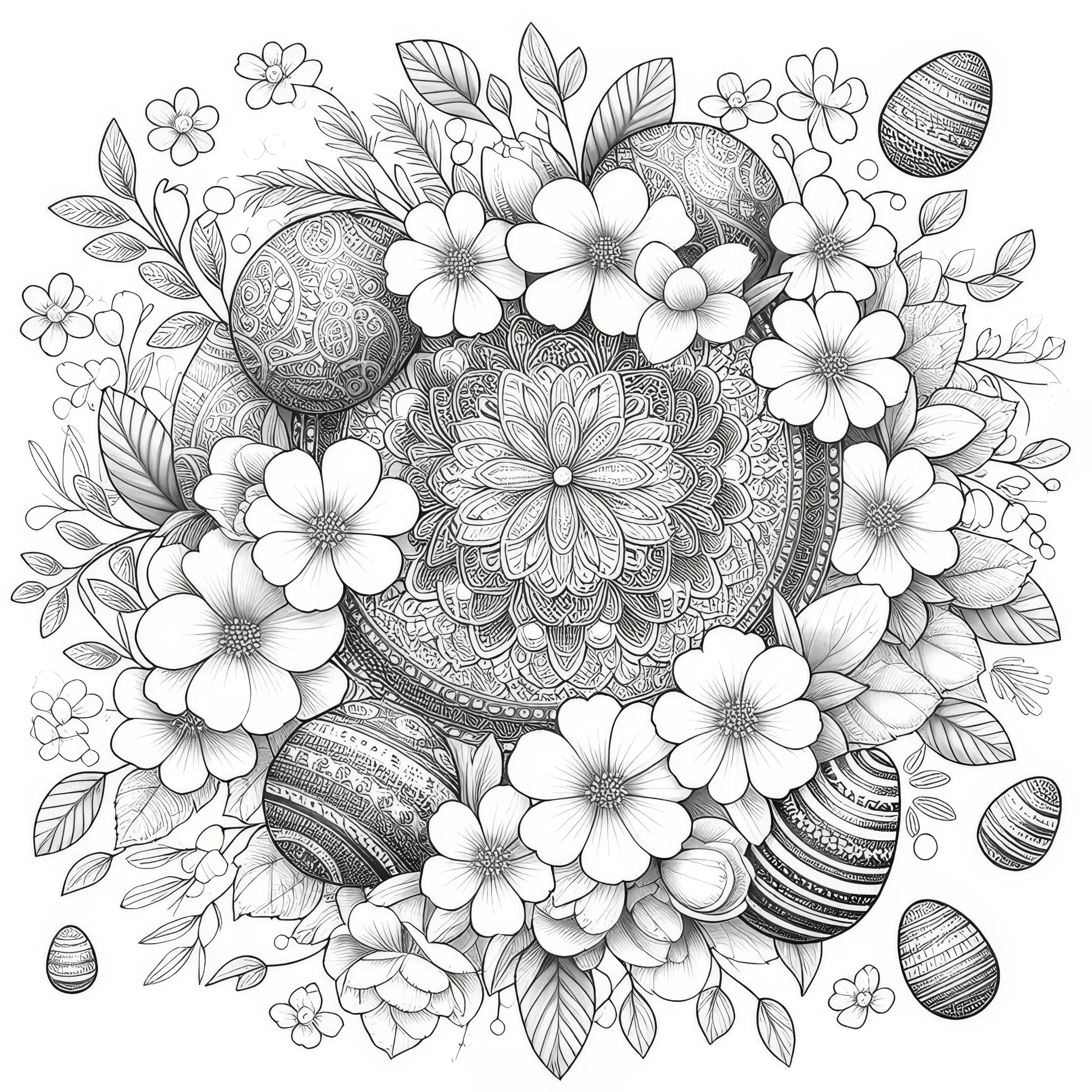 Mandala mit Frühlingsblumen für Ostern: Ausmalbild zum Herunterladen (Gratis)