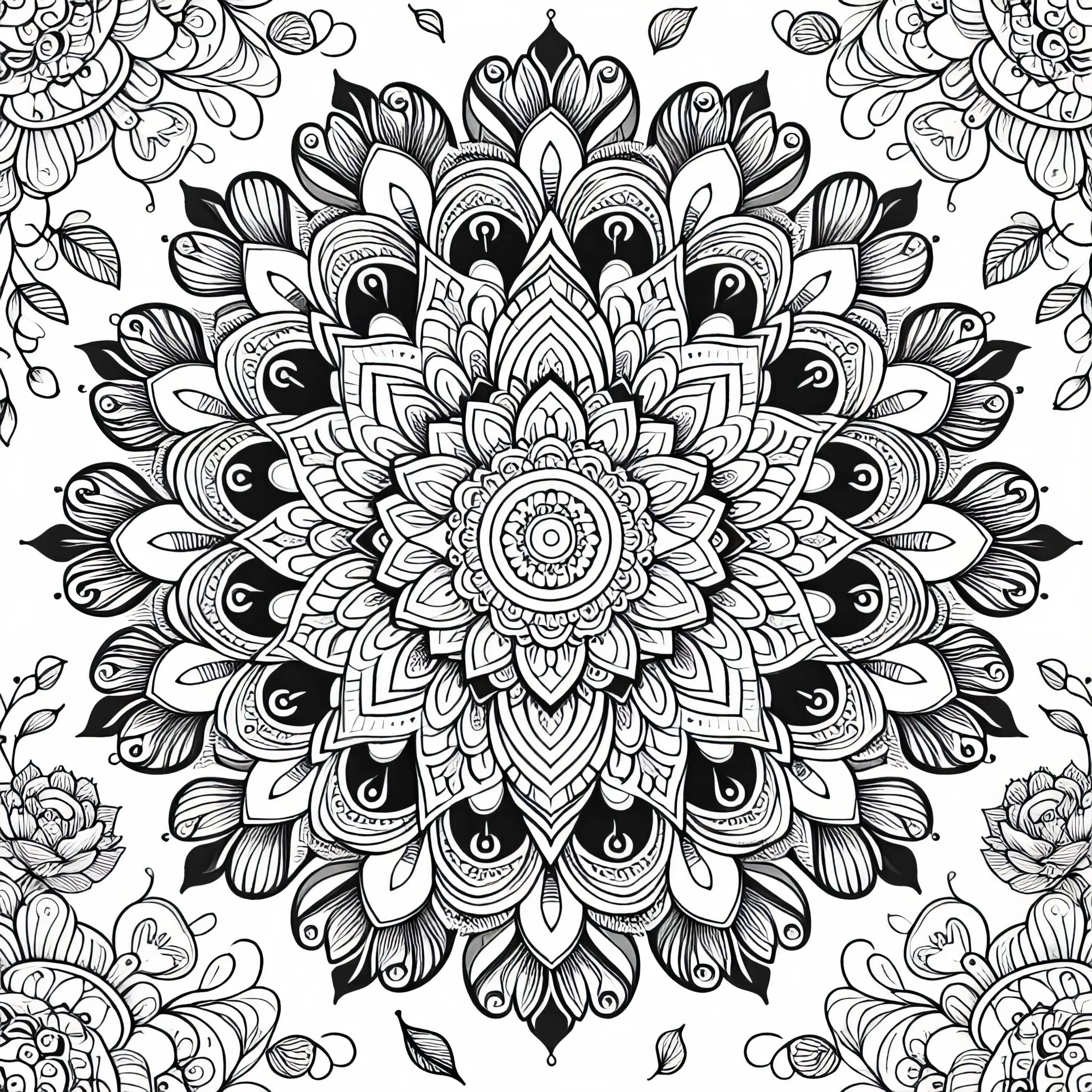 Mandala mit floralen Mustern – Ausmalbild für Erwachsene kostenlos