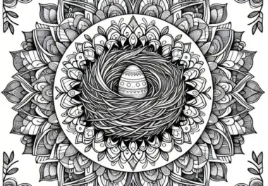 Mandala mit Osternest: Kostenloses Ausmalbild
