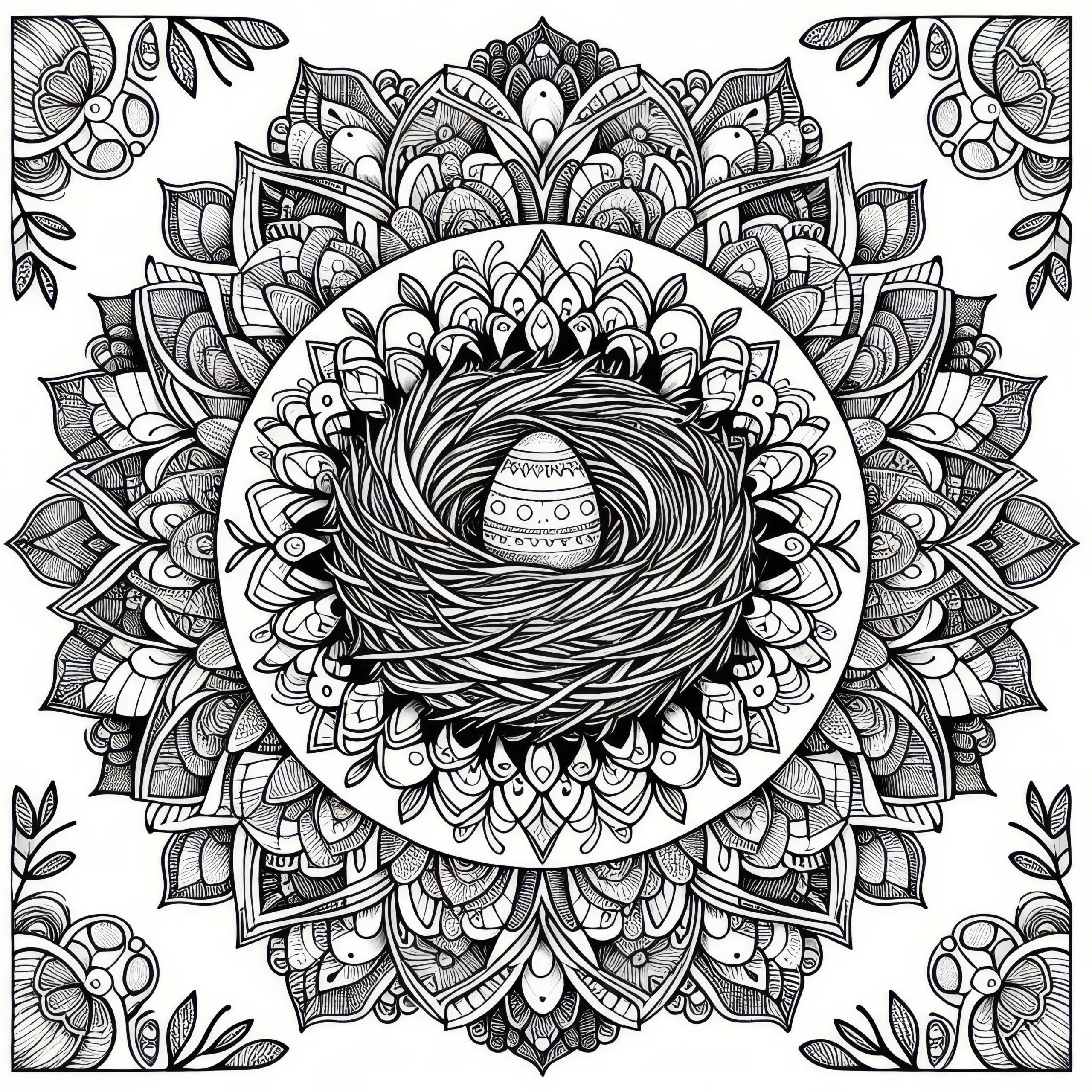 Mandala mit Osternest: Kostenloses Ausmalbild
